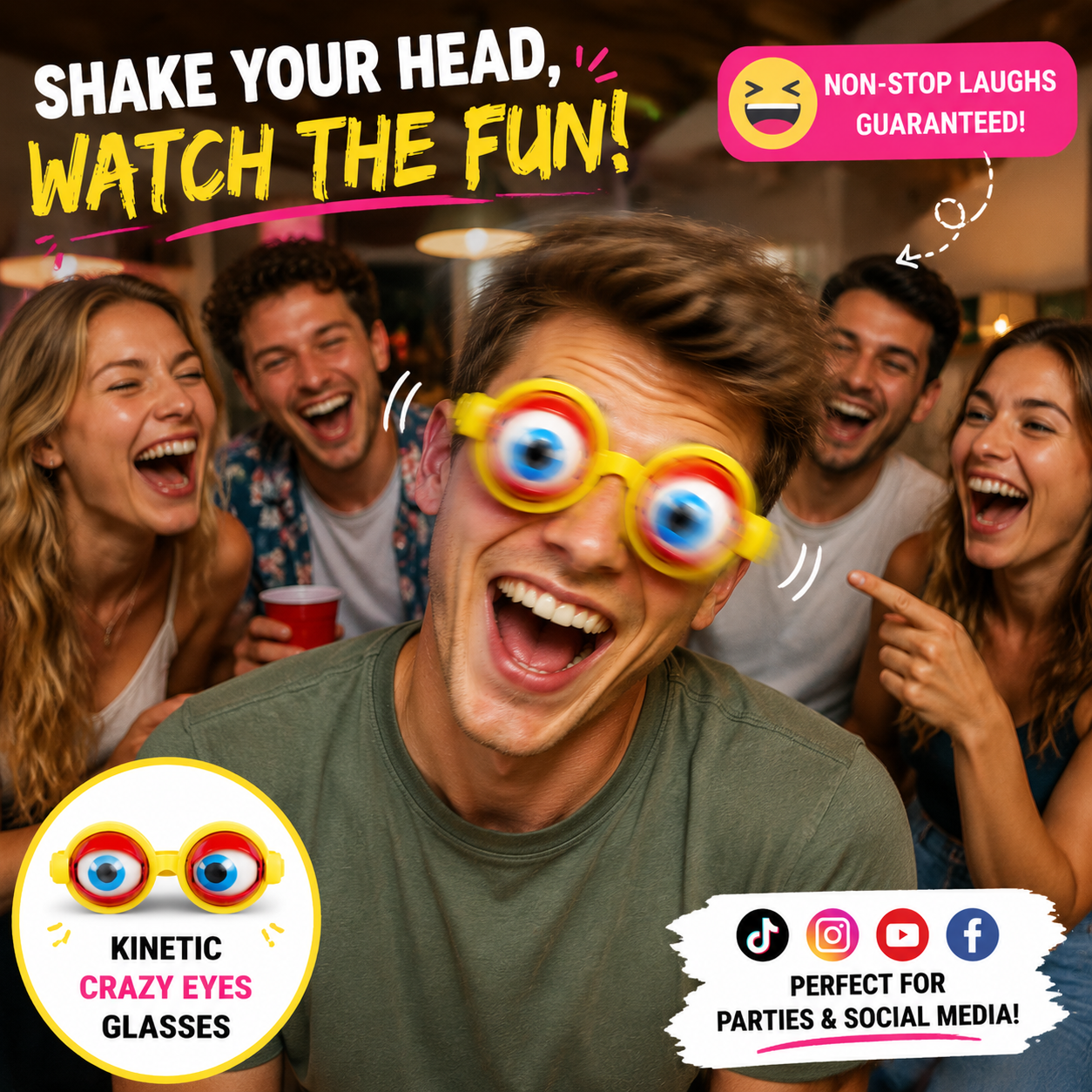 🤪 Kinetic Crazy Eyes Glasses 👓✨ – Animated Moving Eyes 👀 for Instant Laughs 😂 & Party Fun-QR