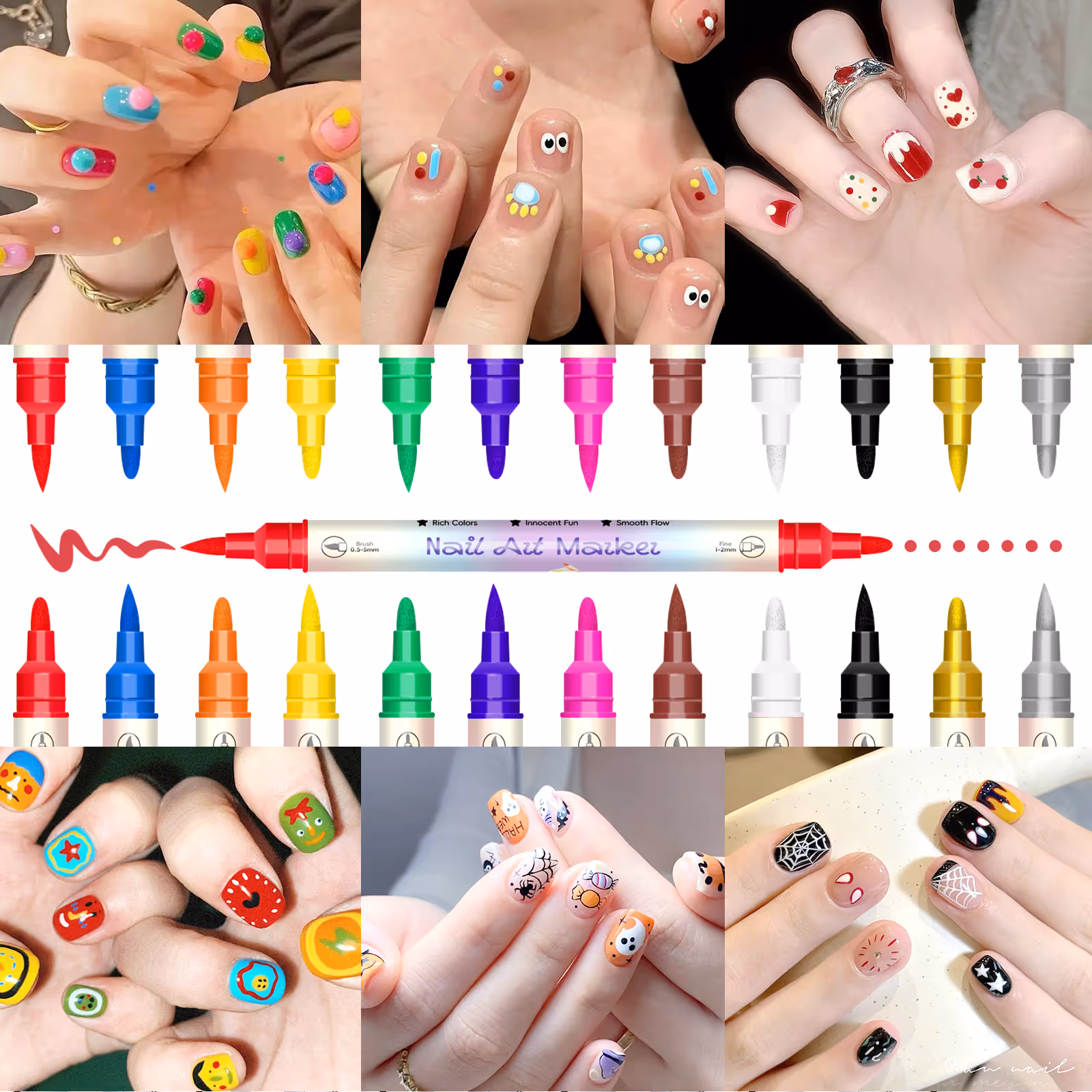 💜12/24 Colors Nail Art Pens – DIY 3D Markers for Drawing, Dotting & Manicure🔥