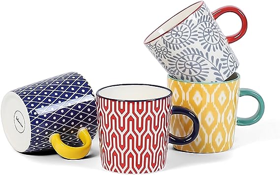 Ceramic 3.5 Oz Espresso Cups, Cappuccino Cups 2.5 Inch Porcelain Demitasse Cups Small Coffee Cups for Latte Mocha Milk Tea, Set of 4, Assorted Colors