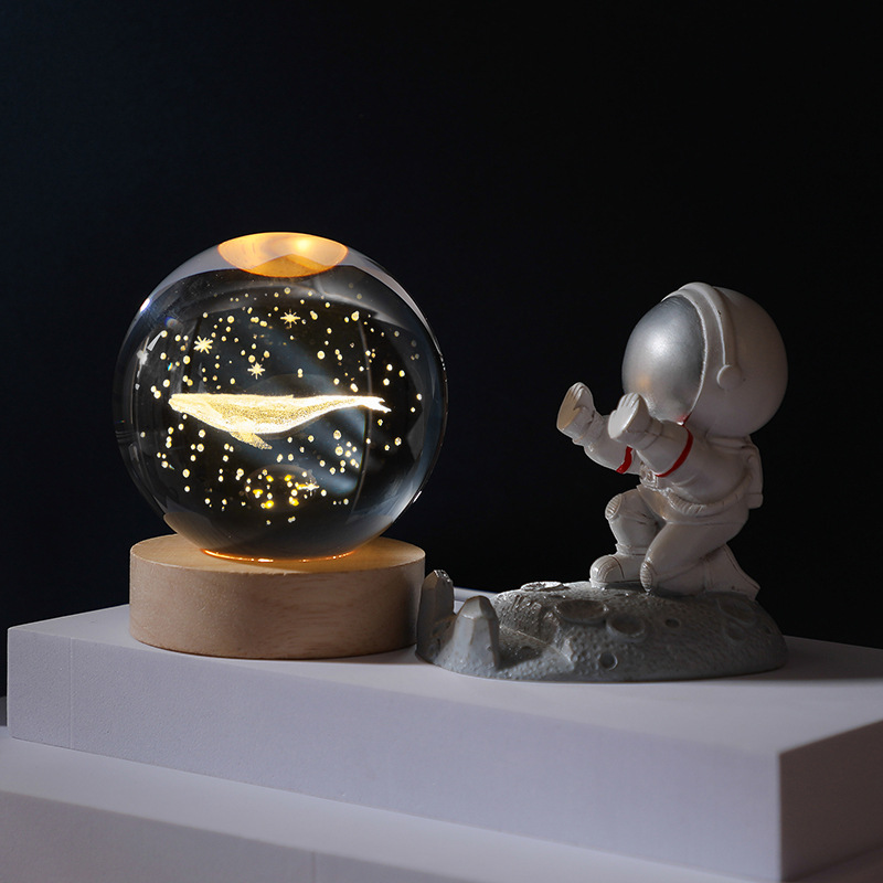 3D Crystal Ball Night Lamp Monochrome Clear With Wood Base