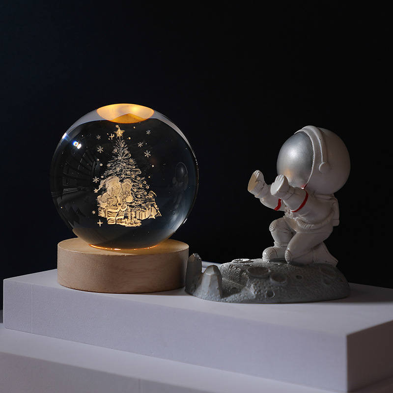 3D Crystal Ball Night Lamp Monochrome Clear With Wood Base
