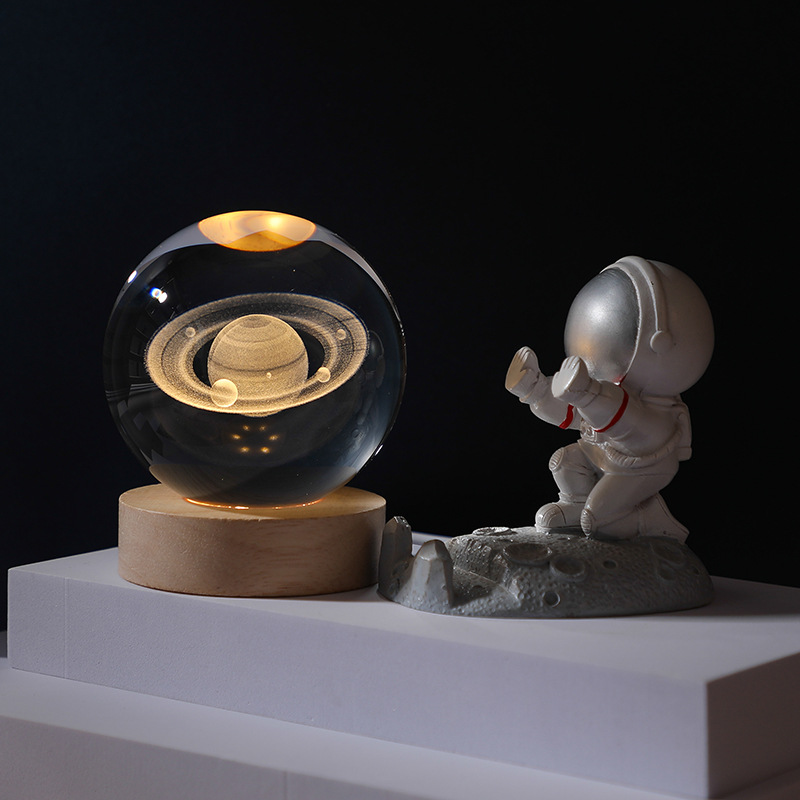 3D Crystal Ball Night Lamp Monochrome Clear With Wood Base