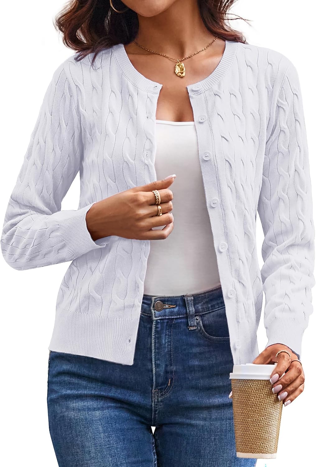 Cable Knit Cardigan Sweaters for Women Lightweight Fall Outfits
