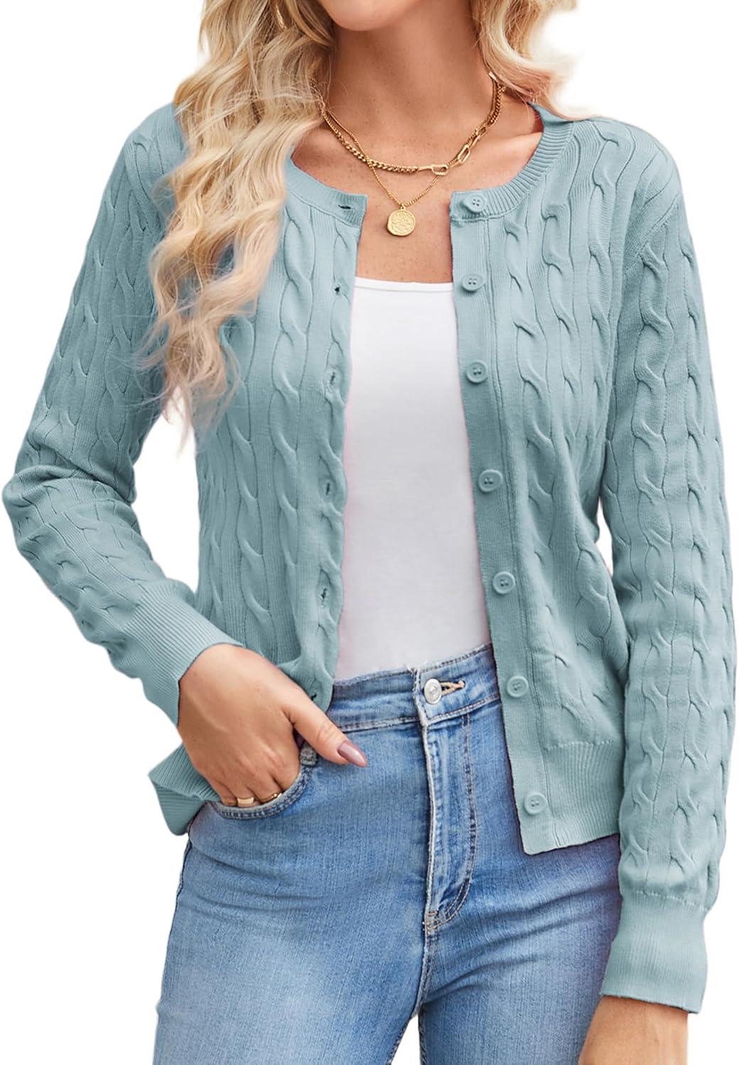 Cable Knit Cardigan Sweaters for Women Lightweight Fall Outfits