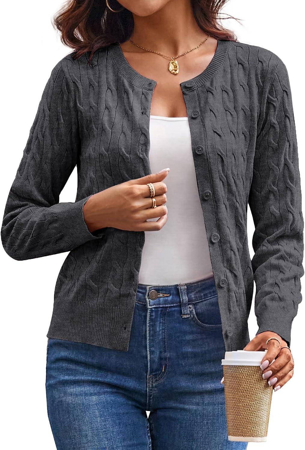 Cable Knit Cardigan Sweaters for Women Lightweight Fall Outfits