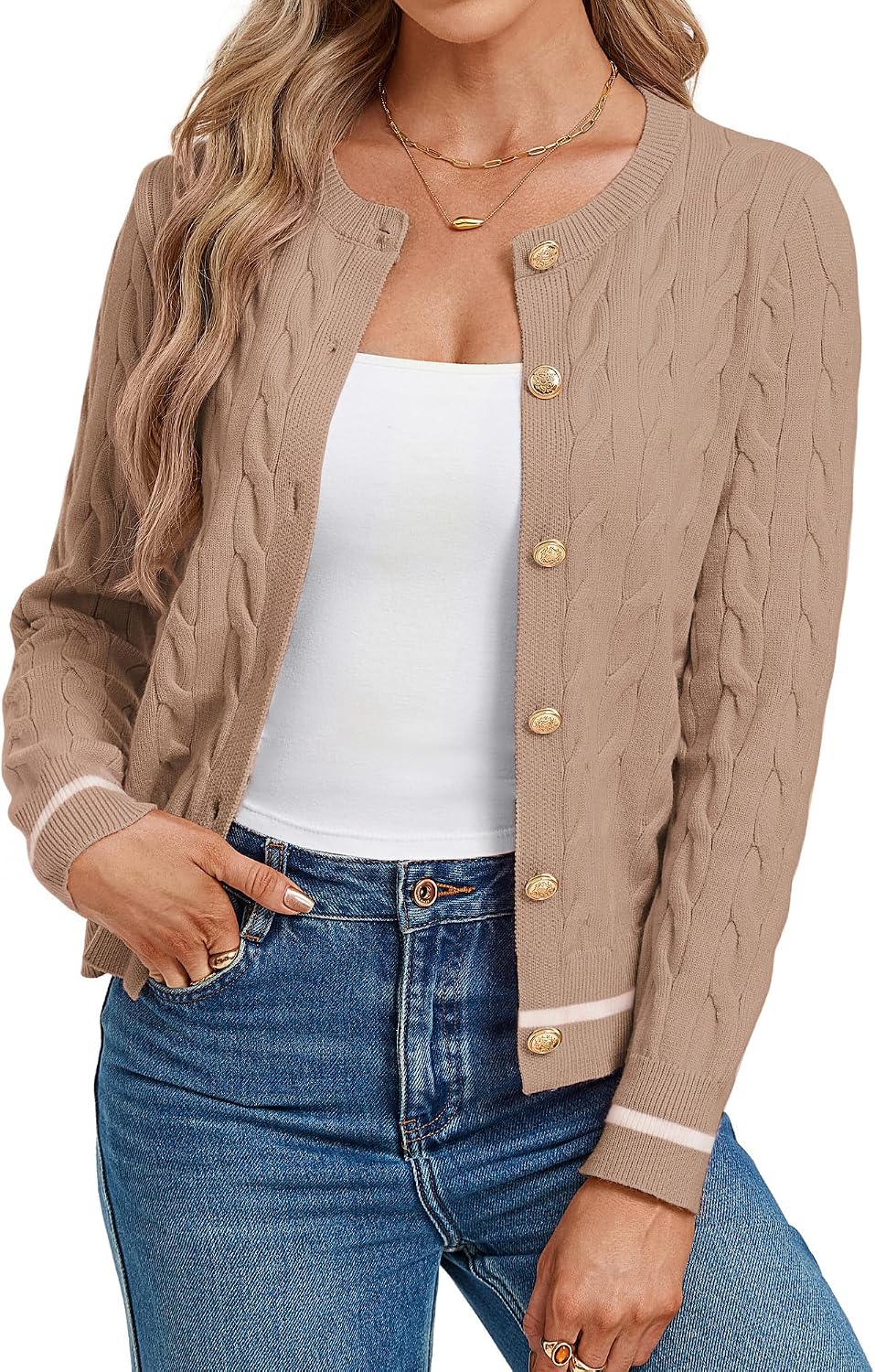 Womens Button Up Cable Knit Cardigan Sweaters Fall Outfits 2026