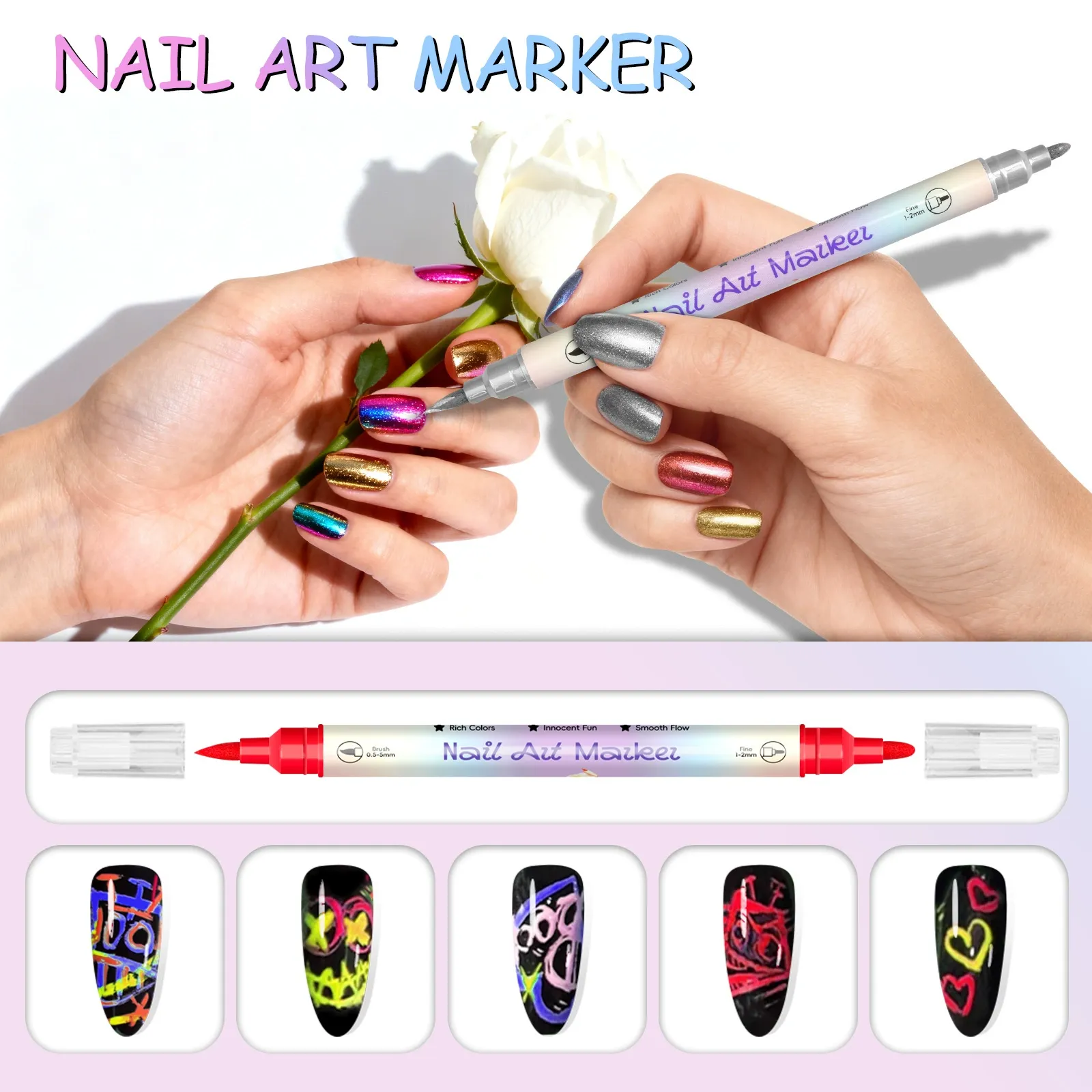 💜12/24 Colors Nail Art Pens – DIY 3D Markers for Drawing, Dotting & Manicure🔥