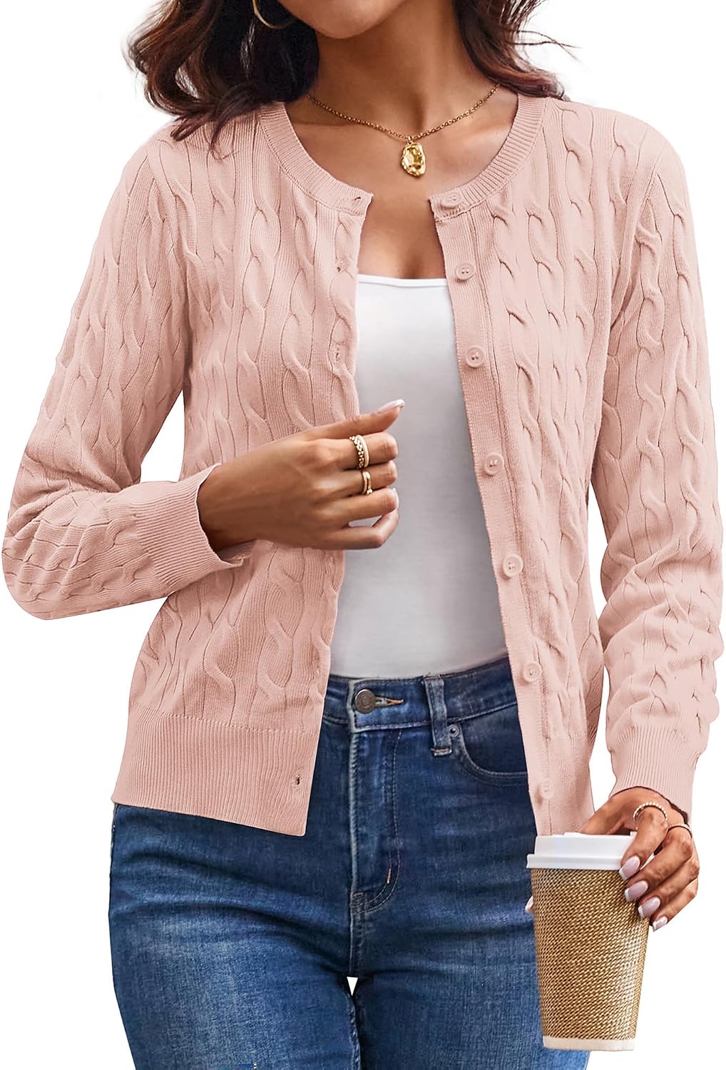 Cable Knit Cardigan Sweaters for Women Lightweight Fall Outfits