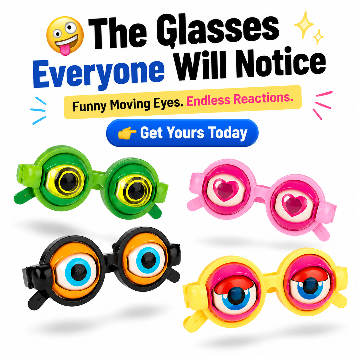 🤪 Kinetic Crazy Eyes Glasses 👓✨ – Animated Moving Eyes 👀 for Instant Laughs 😂 & Party Fun-QR