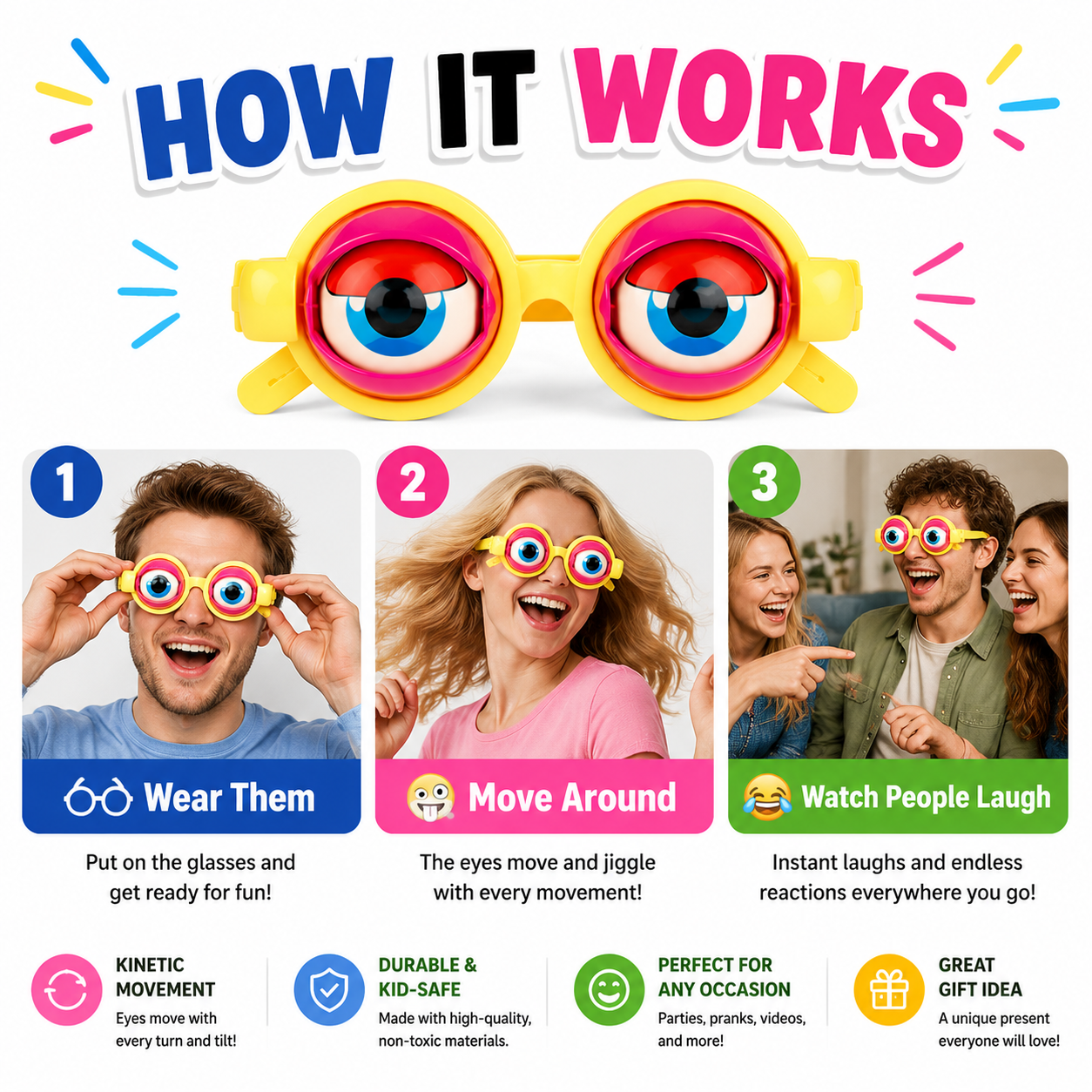 🤪 Kinetic Crazy Eyes Glasses 👓✨ – Animated Moving Eyes 👀 for Instant Laughs 😂 & Party Fun-QR