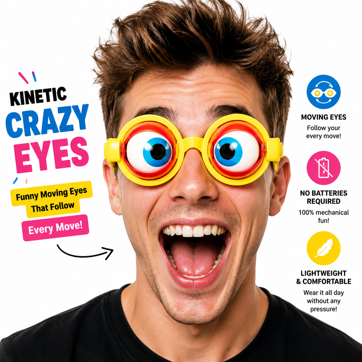 🤪 Kinetic Crazy Eyes Glasses 👓✨ – Animated Moving Eyes 👀 for Instant Laughs 😂 & Party Fun-QR