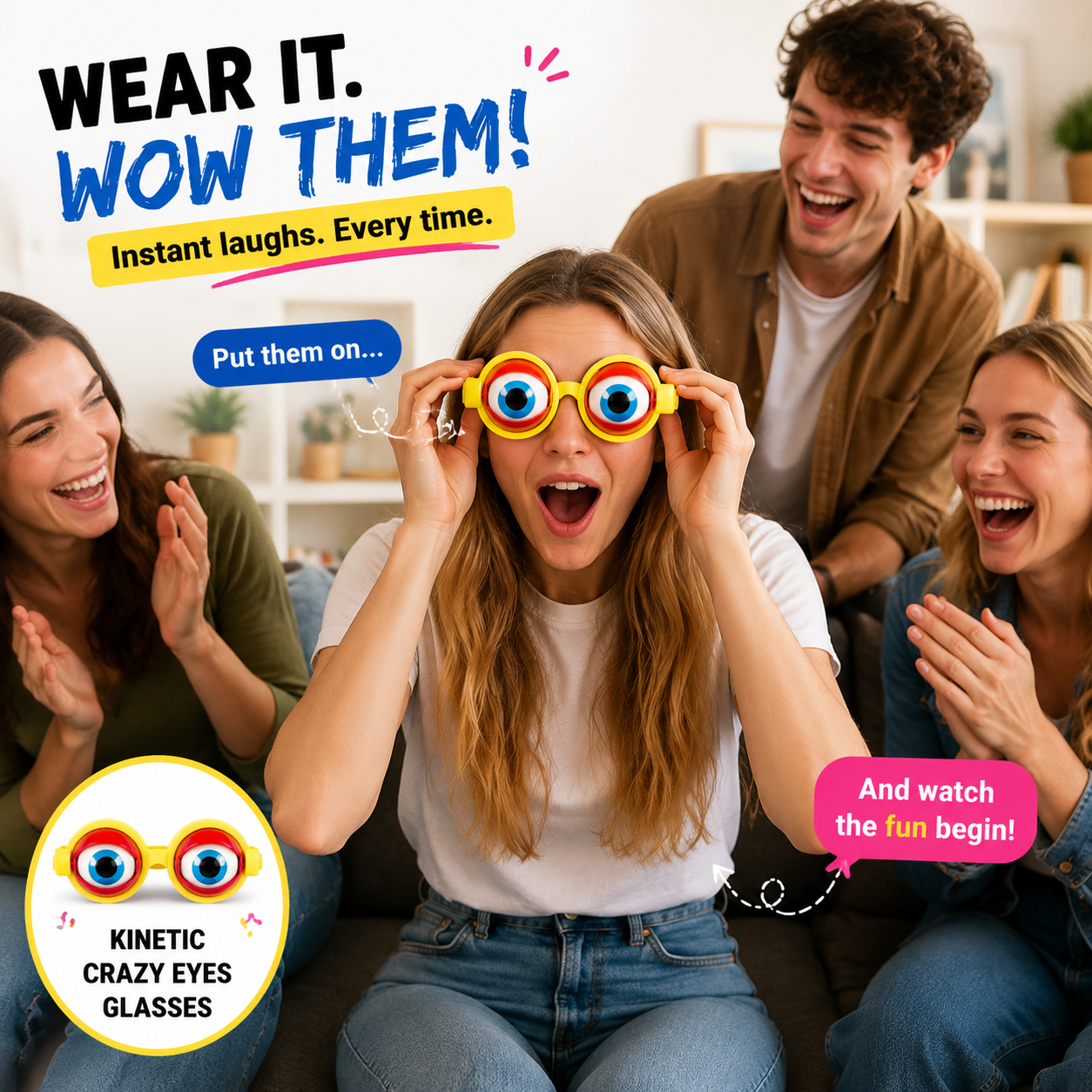 🤪 Kinetic Crazy Eyes Glasses 👓✨ – Animated Moving Eyes 👀 for Instant Laughs 😂 & Party Fun-QR
