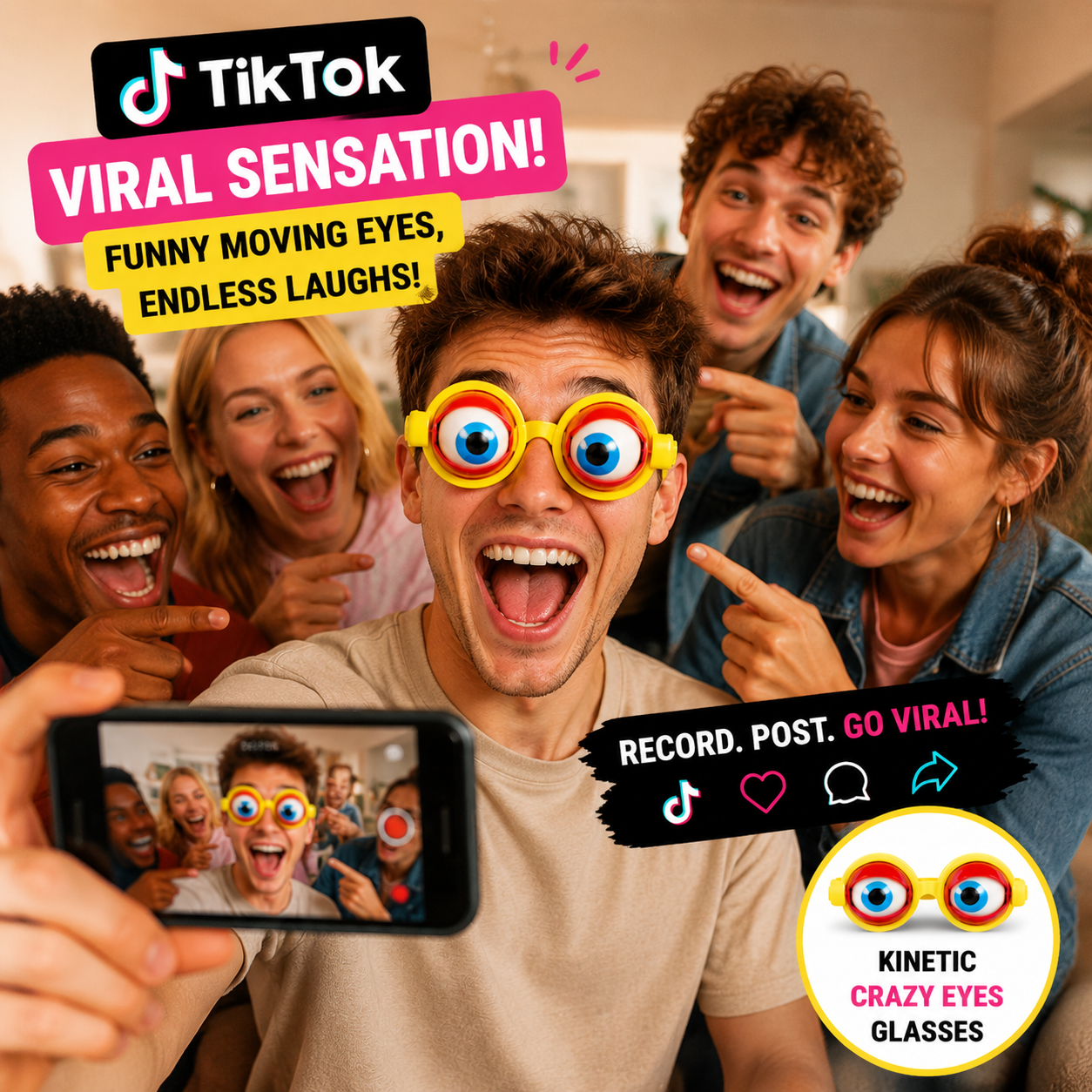 🤪 Kinetic Crazy Eyes Glasses 👓✨ – Animated Moving Eyes 👀 for Instant Laughs 😂 & Party Fun-QR