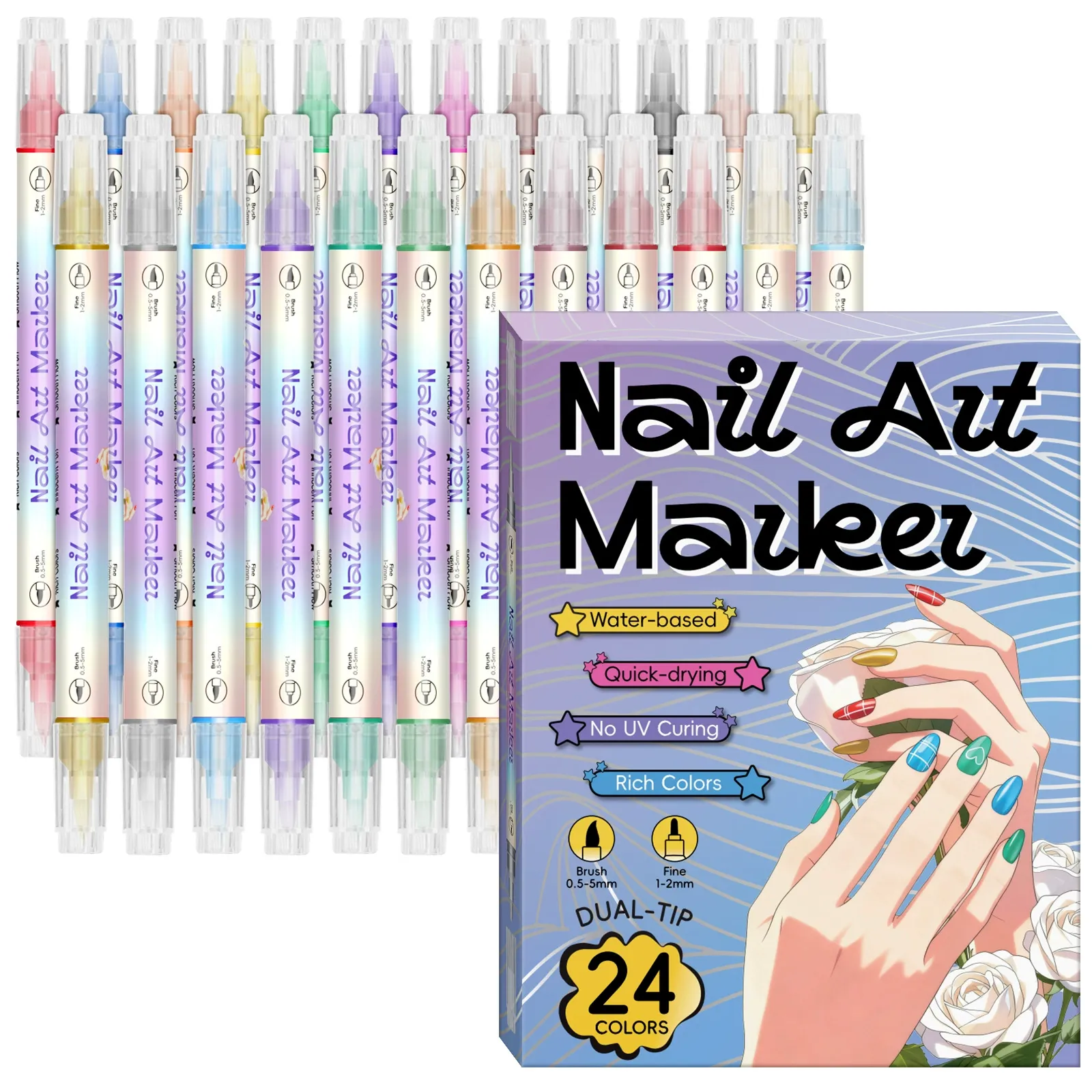 💜12/24 Colors Nail Art Pens – DIY 3D Markers for Drawing, Dotting & Manicure🔥