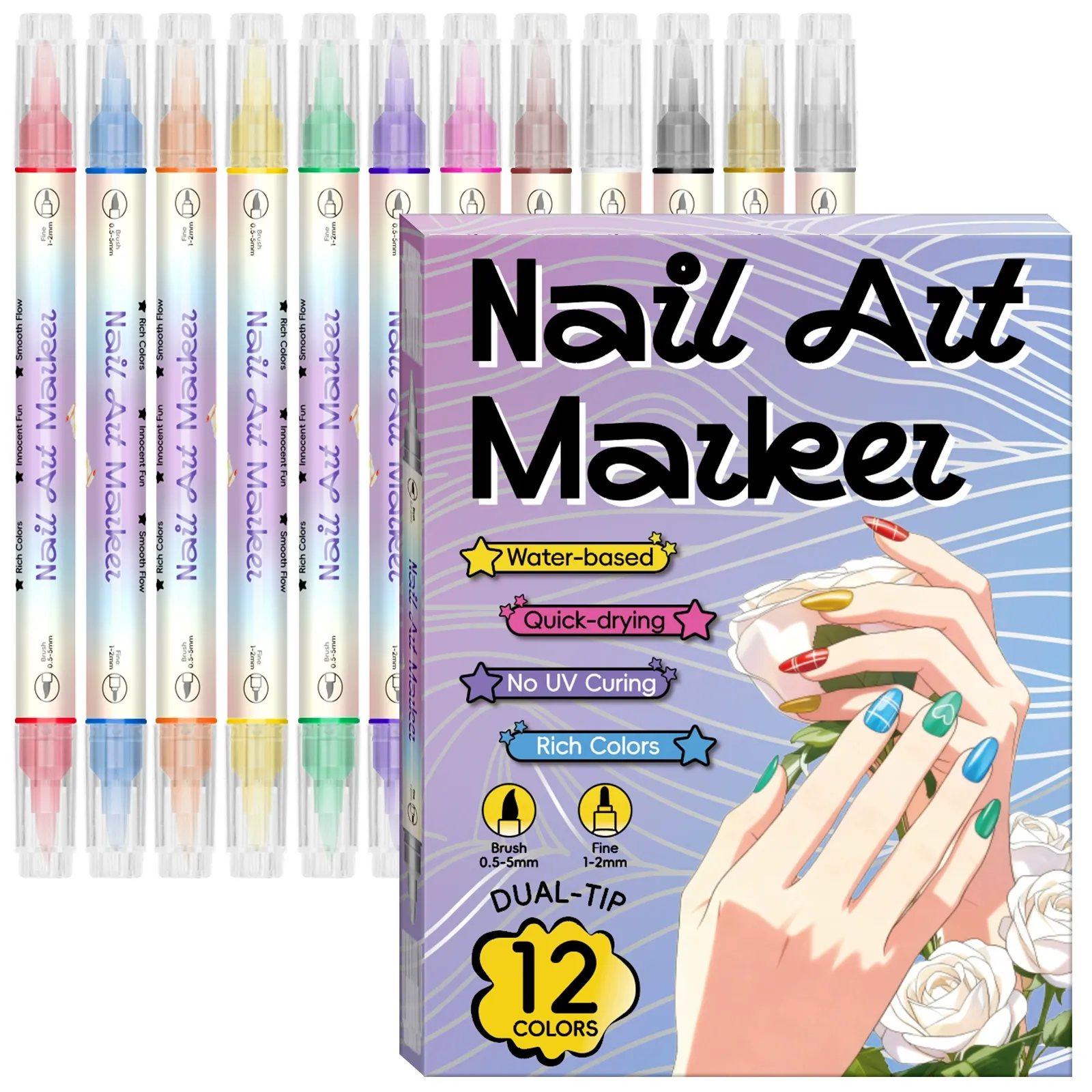 💜12/24 Colors Nail Art Pens – DIY 3D Markers for Drawing, Dotting & Manicure🔥