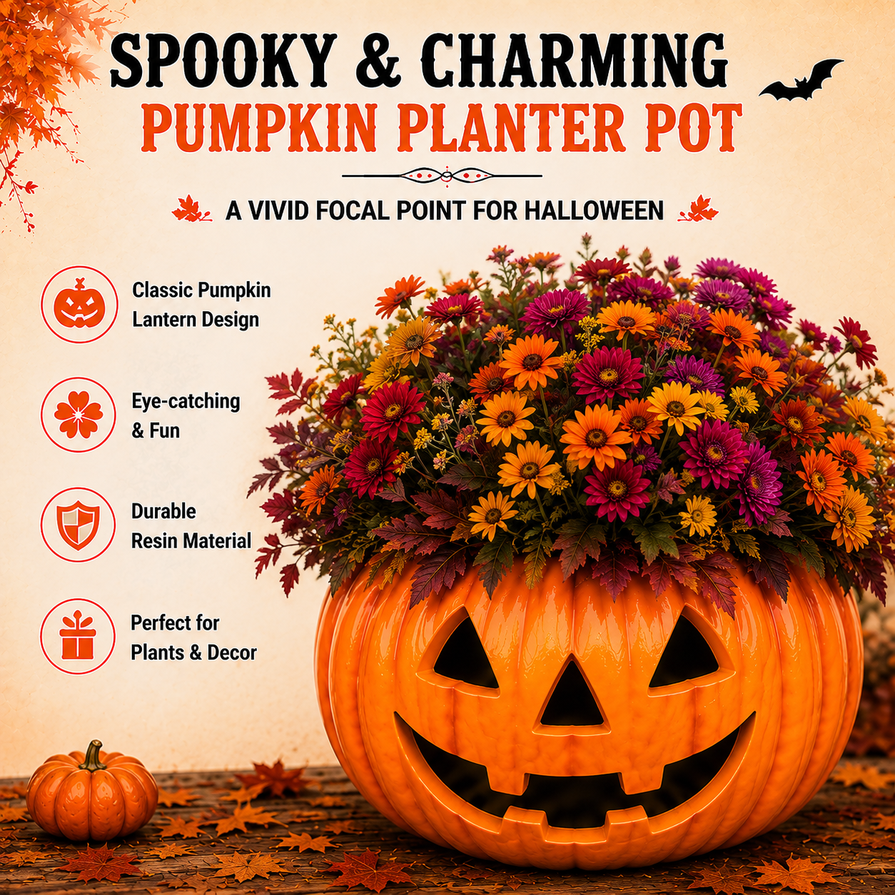 🔥LAST 2 DAYS | Early Bird 50% OFF ⏰Whimsical Pumpkin & Ghost Planters | Autumn Faux Mums Bundle 🍂🎃