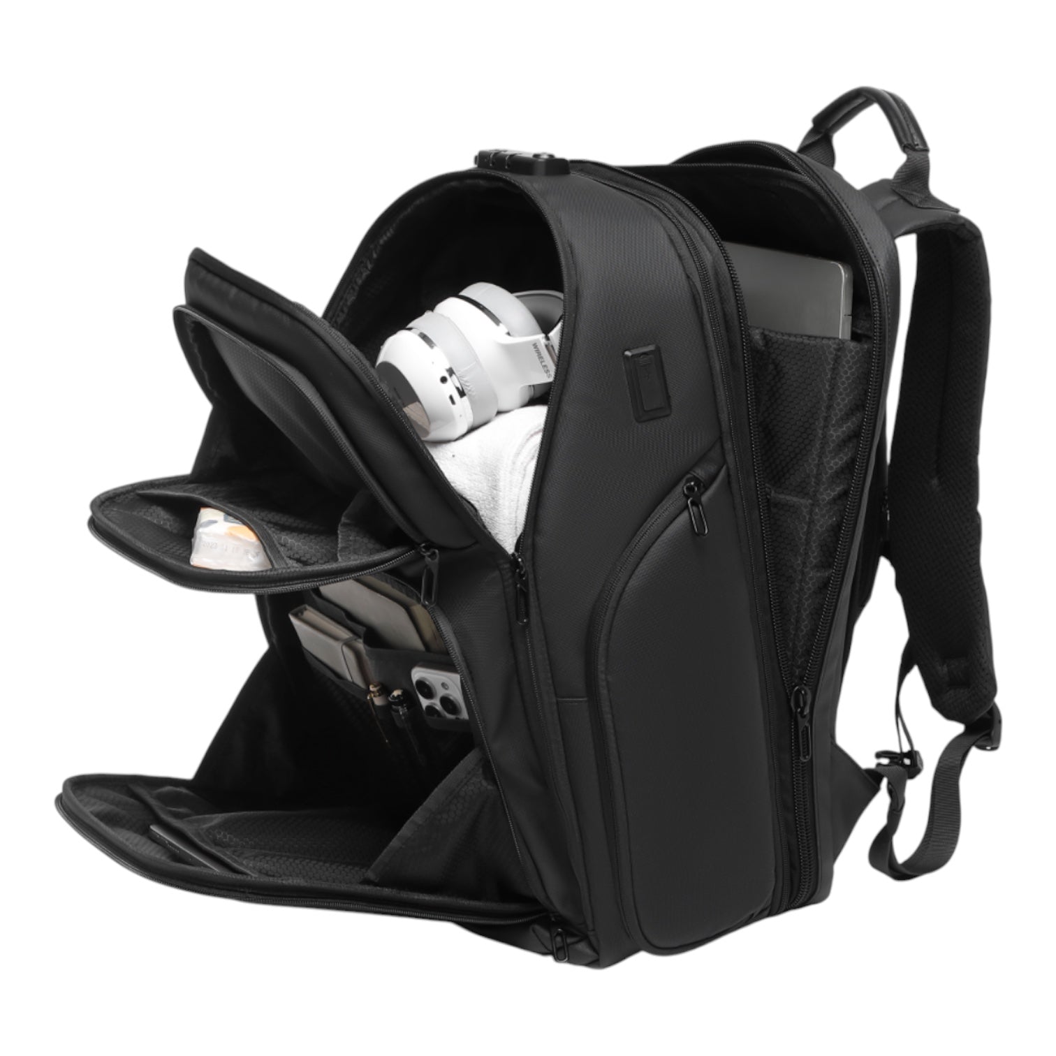 Mochila de Viaje Expandible de 35L con Compartimento para Laptop de 17", Impermeable de TPU, Puerto USB, Cerradura TSA, Apertura Tipo Maleta, Equipaje de Mano para Negocios, Trabajo y Viajes