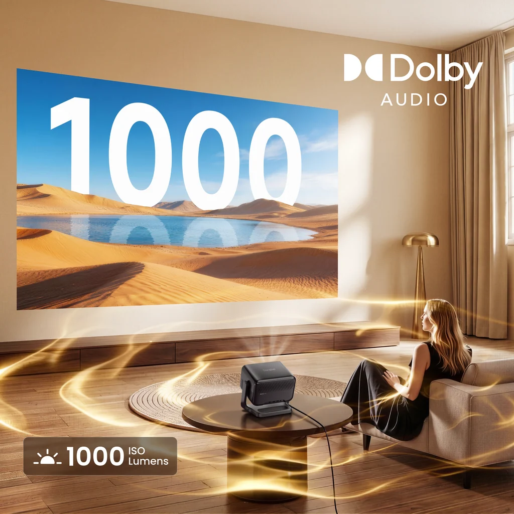 Smart Projector 1000 ISO Lumens | 180° Rotatable Gimbal | Native 1080P | VIDAA OS
