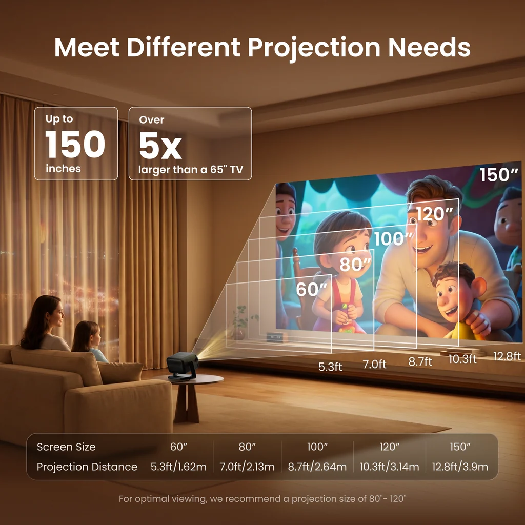 Smart Projector 1000 ISO Lumens | 180° Rotatable Gimbal | Native 1080P | VIDAA OS