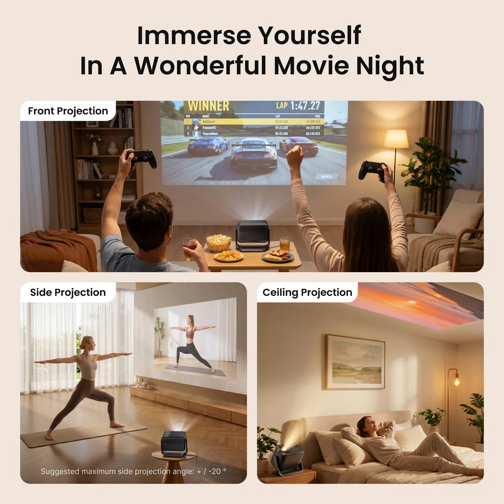 Smart Projector 1000 ISO Lumens | 180° Rotatable Gimbal | Native 1080P | VIDAA OS
