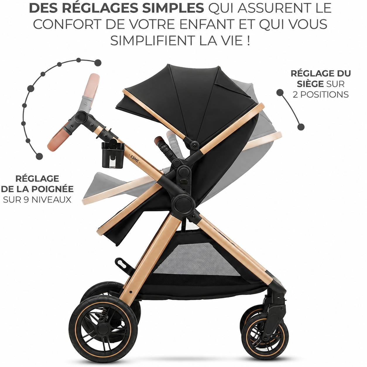 3-in-1 Travel System Baby Stroller – Newborn to 4 Years – Foldable Baby Pushchair with Infant Car Seat & Carrycot