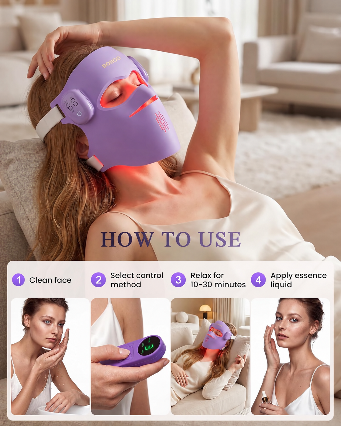 4D Wireless Red Light Mask for Face, LED Mask