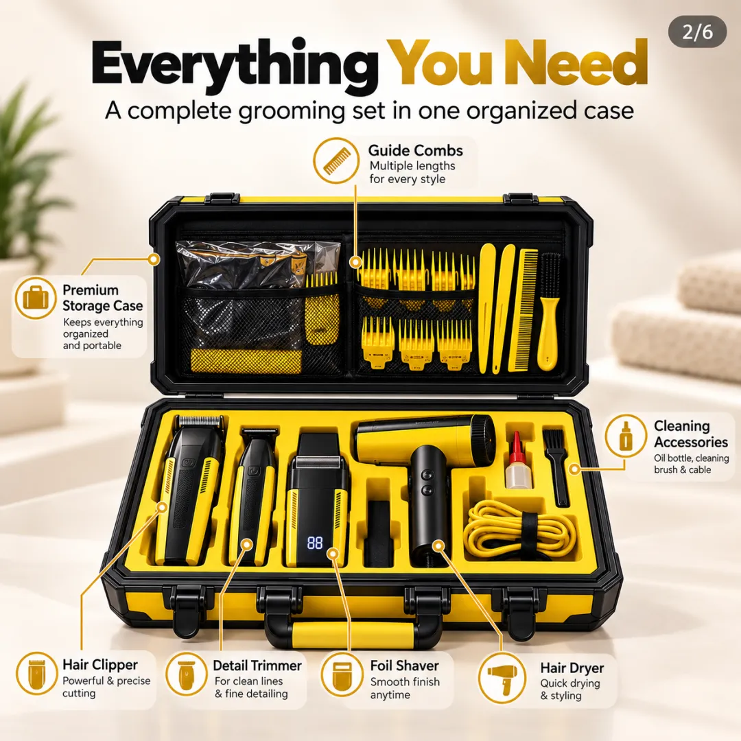 🔥 LAST DAY SALE – Professional All-in-One Men’s Grooming Kit ✂️🪒