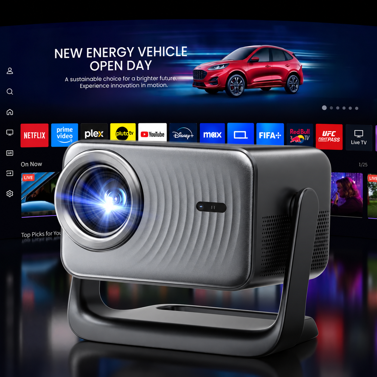 Smart Projector 1000 ISO Lumens | 180° Rotatable Gimbal | Native 1080P | VIDAA OS