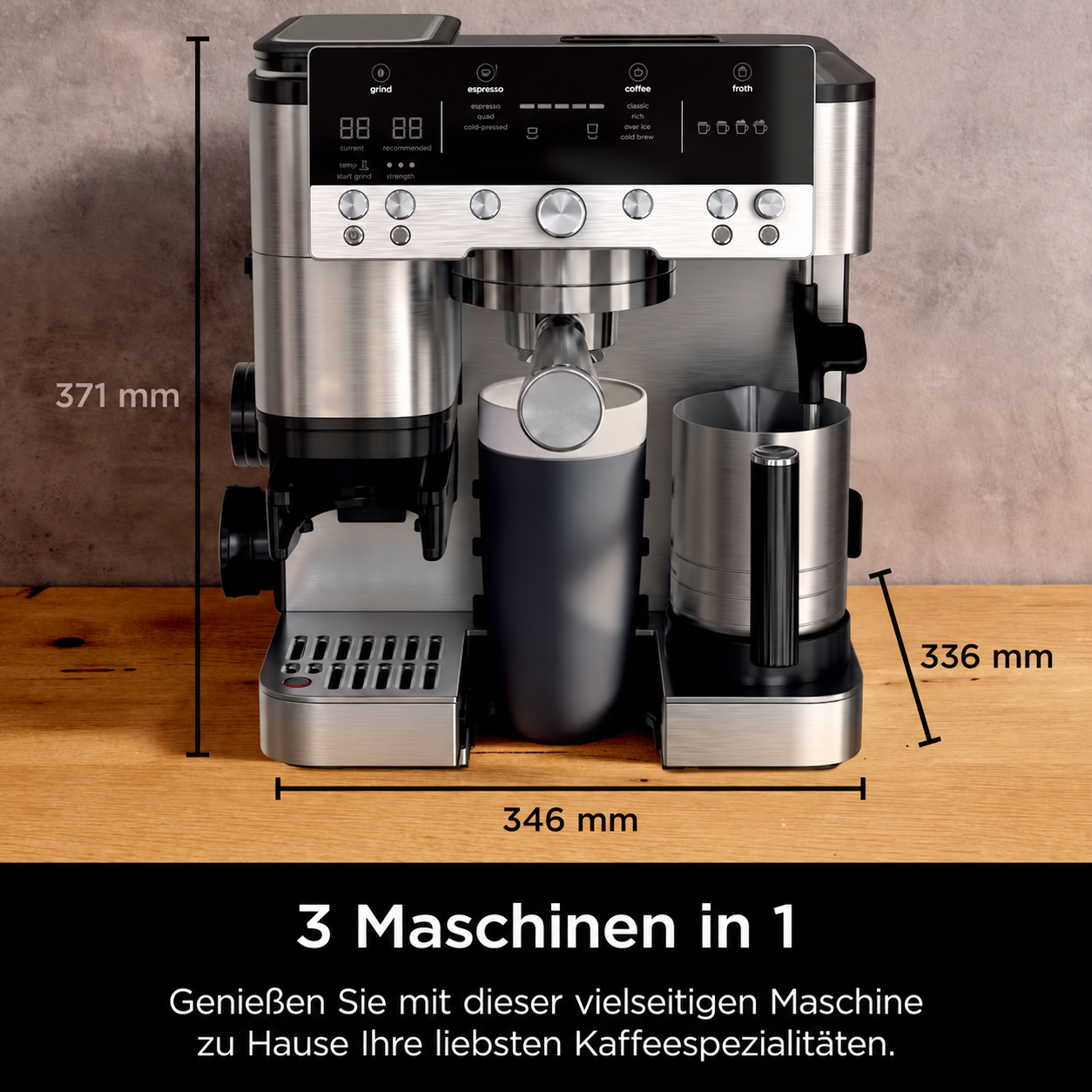 3-in-1 Premium Barista-Kaffeemaschine – Espresso, Filterkaffee & Cold Brew
