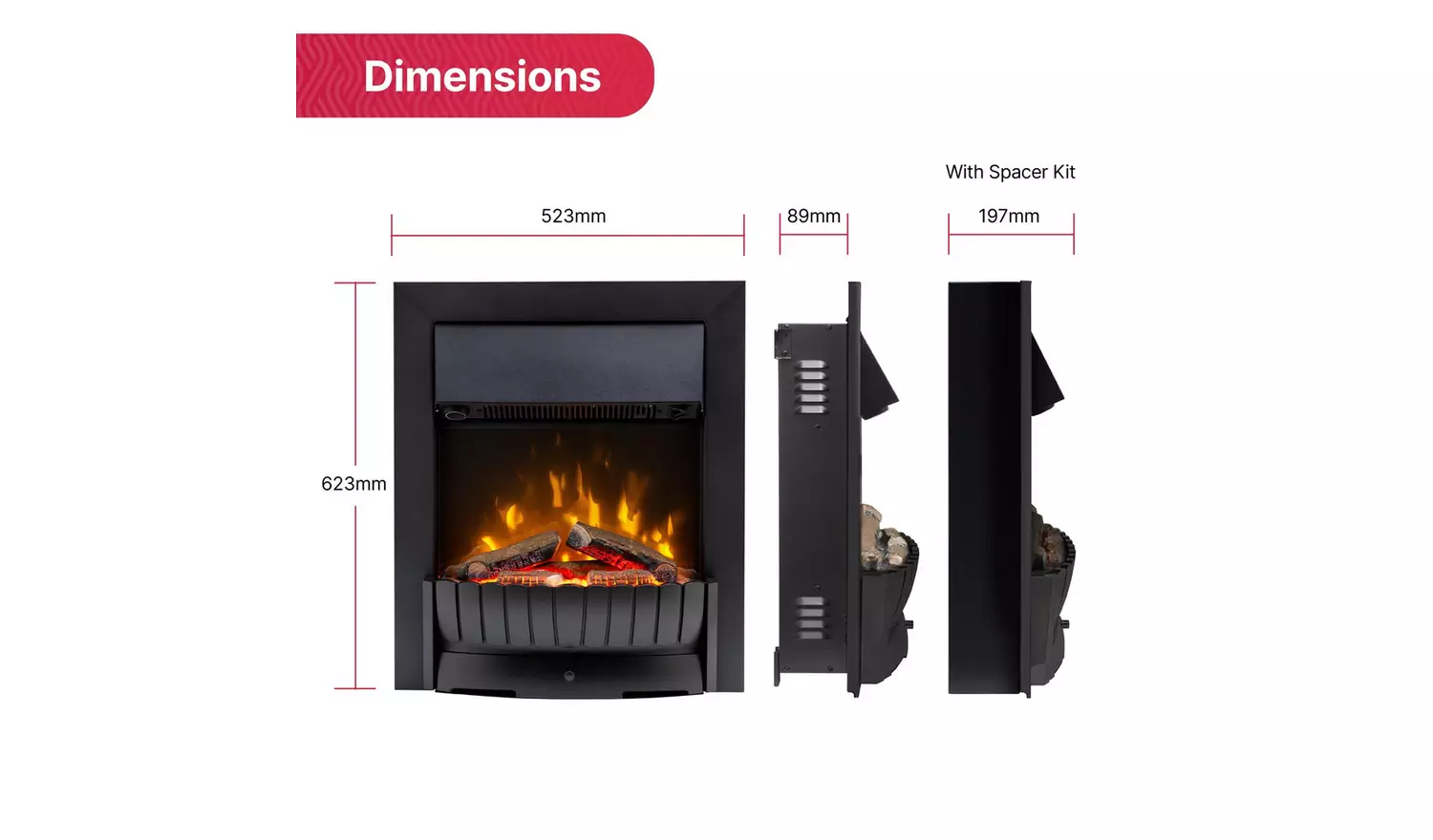  Clement Optiflame 2kW Electric Inset Fire - Black