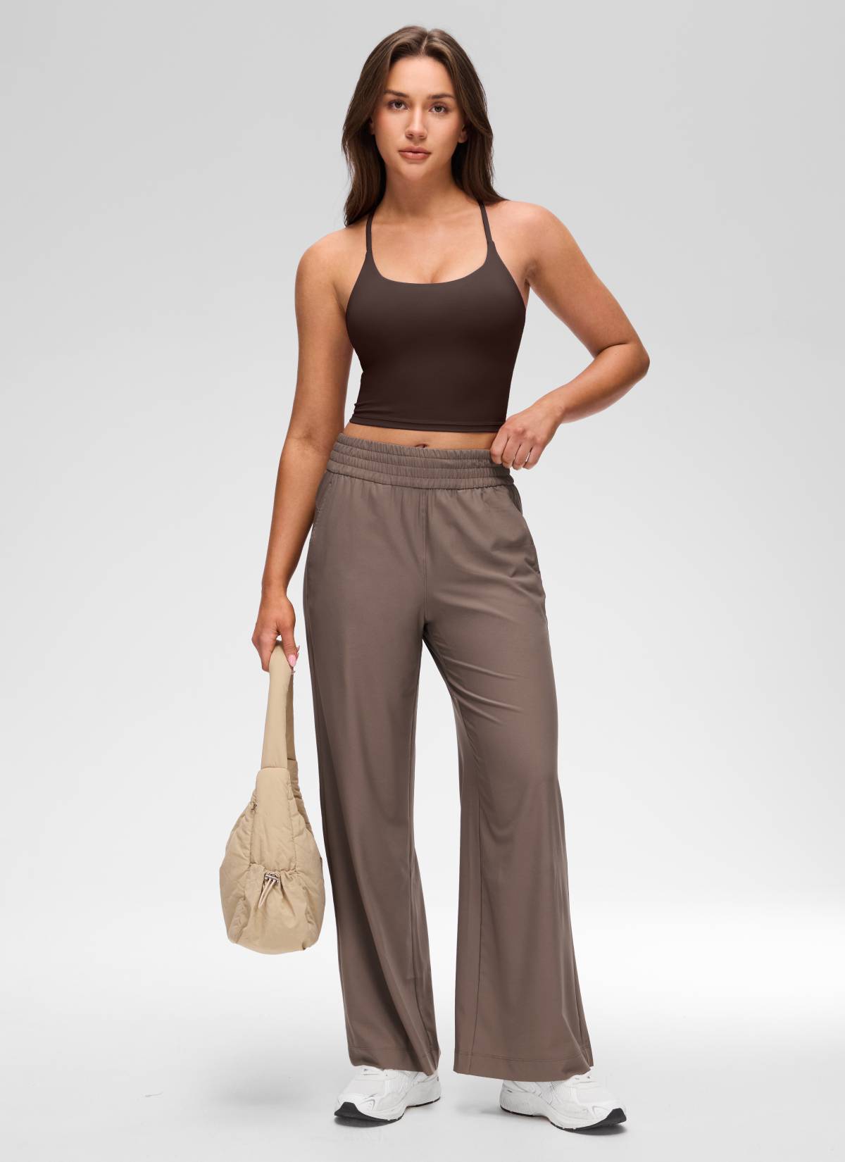 CloudFlex Twist-Back Built-In Bra Tank - Hot Fudge Brown