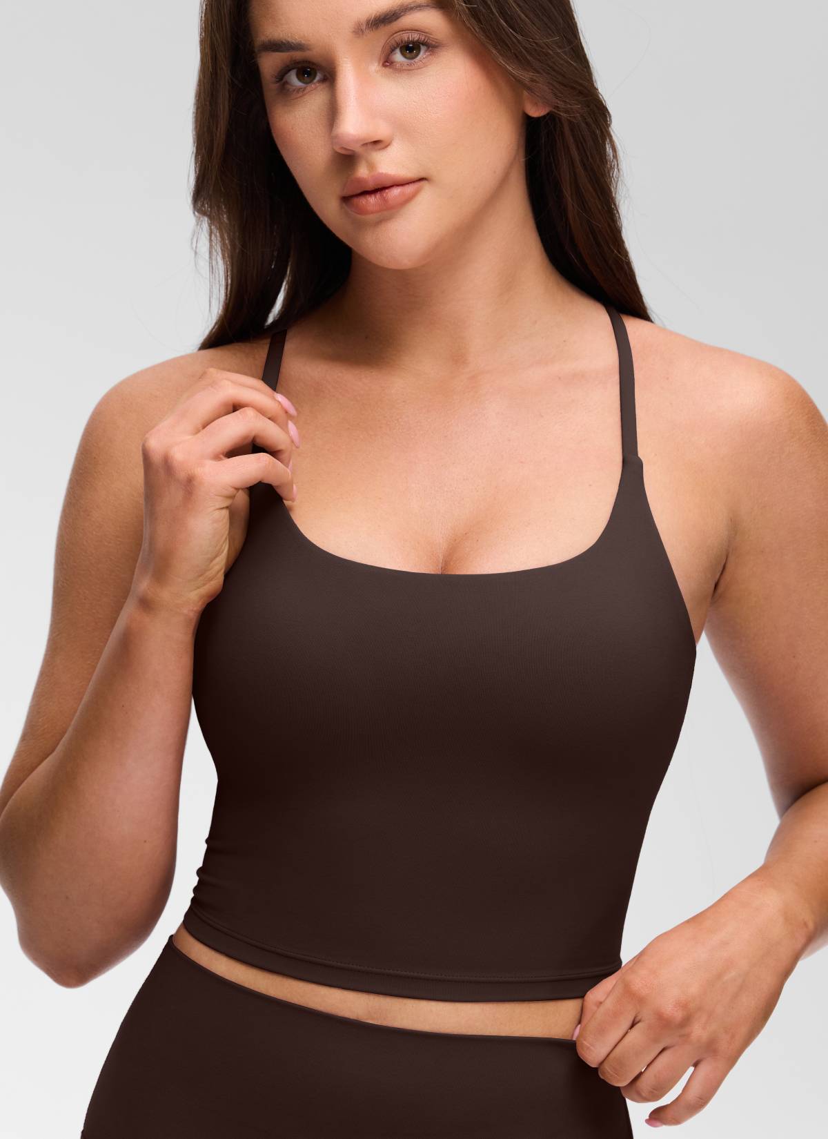 CloudFlex Twist-Back Built-In Bra Tank - Hot Fudge Brown