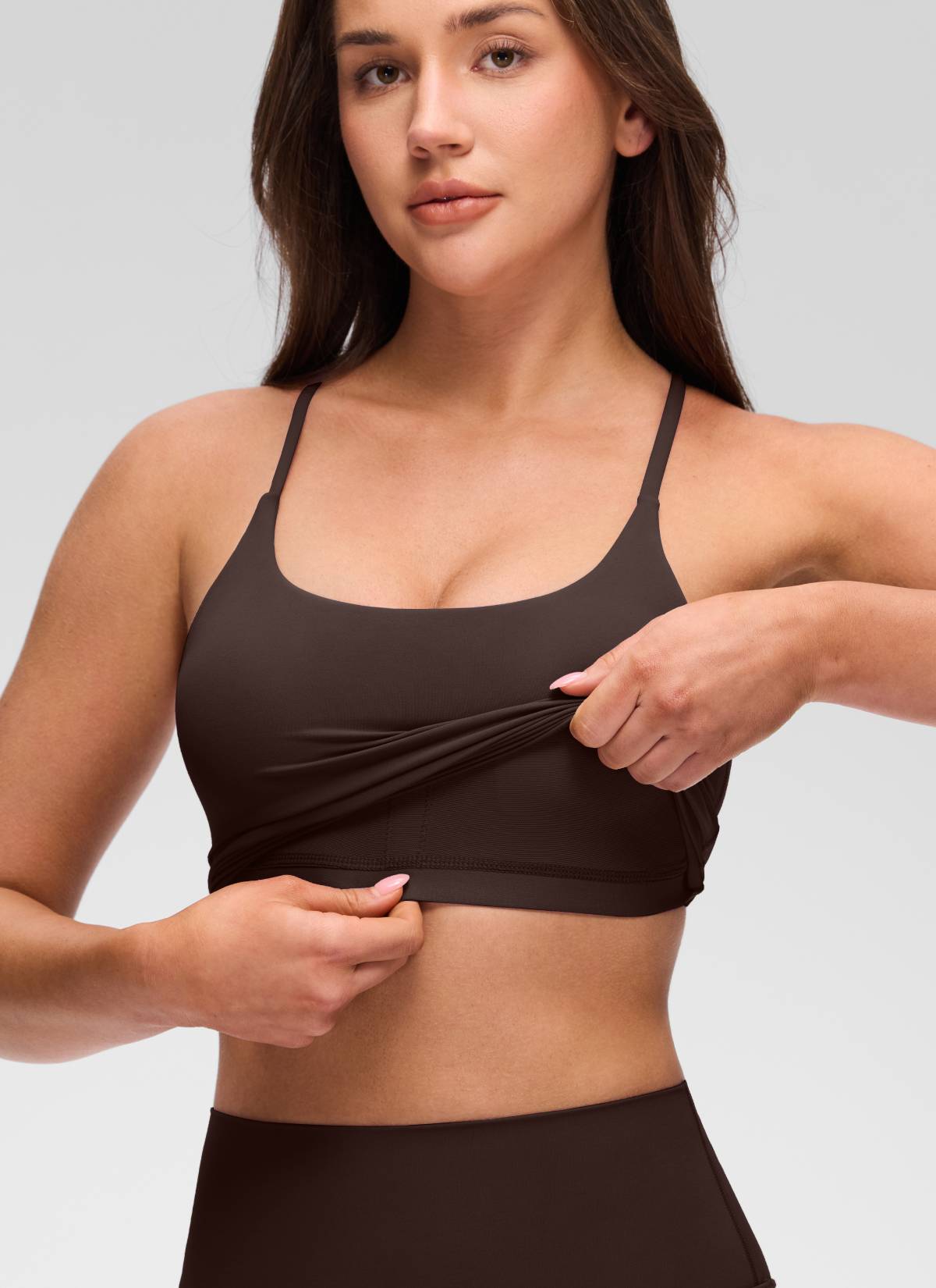 CloudFlex Twist-Back Built-In Bra Tank - Hot Fudge Brown