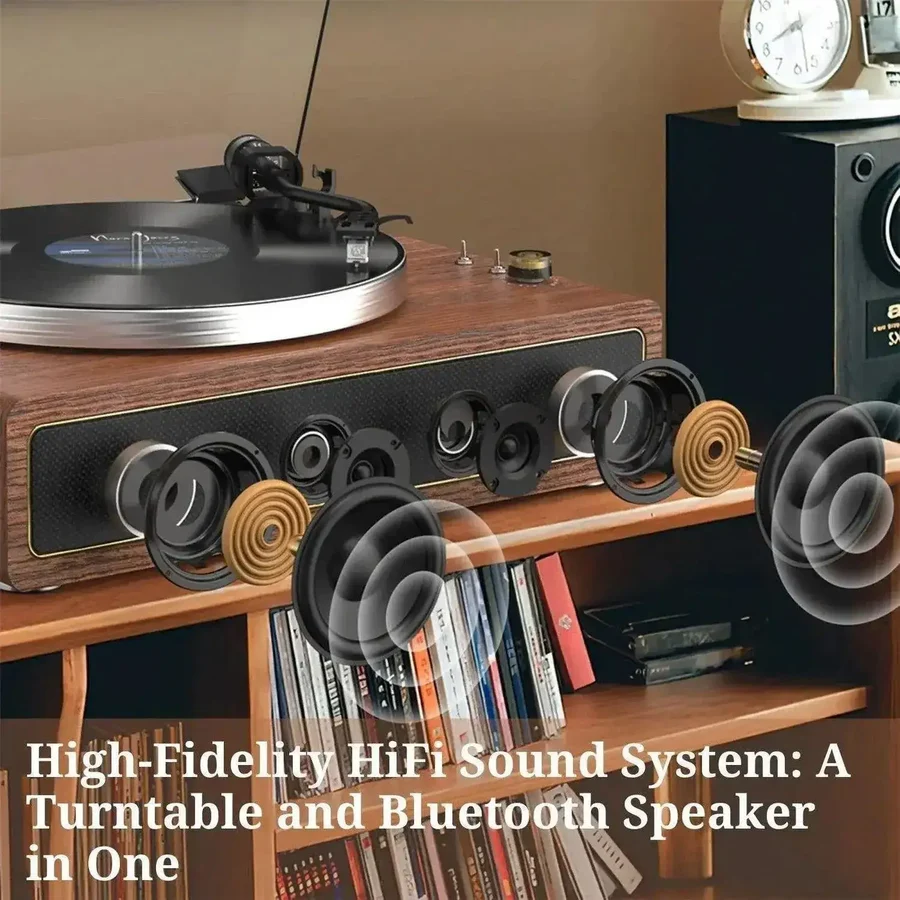 Retro Style Bluetooth Input Record Player with 40W HiFi Speakers & ATN-3600L Stylus