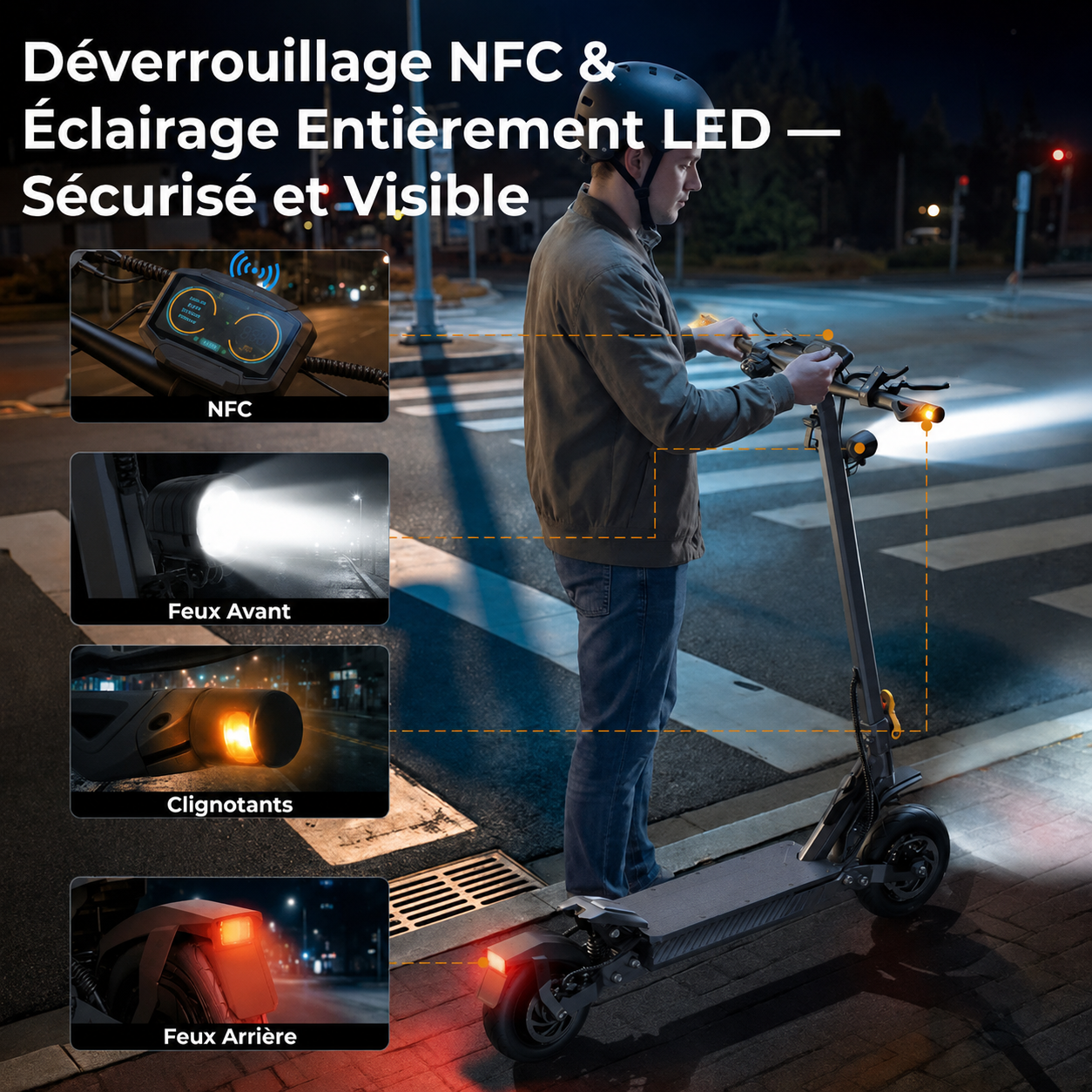 Trottinette Électrique 10 Pouces – Moteur Pic 1100W – Autonomie Jusqu’à 70 km – Batterie 13Ah – Pente 20%