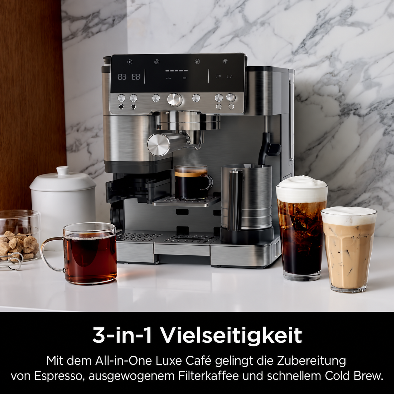 3-in-1 Premium Barista-Kaffeemaschine – Espresso, Filterkaffee & Cold Brew