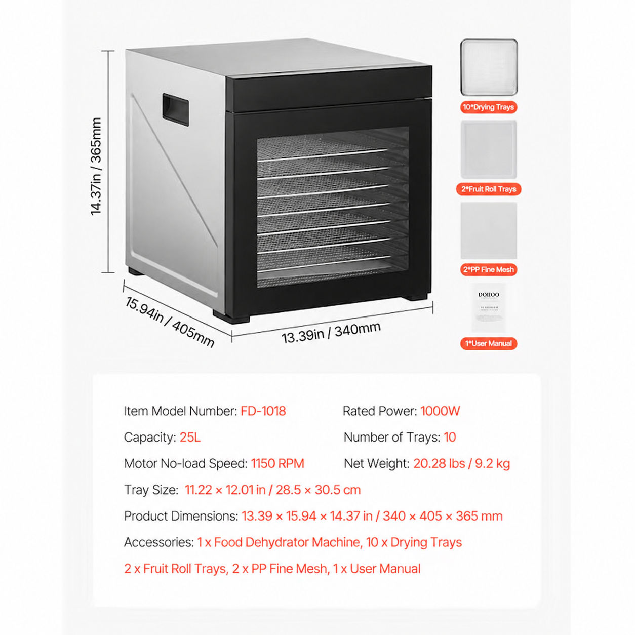 10 -Tray Stainless steel Food dehydrator
