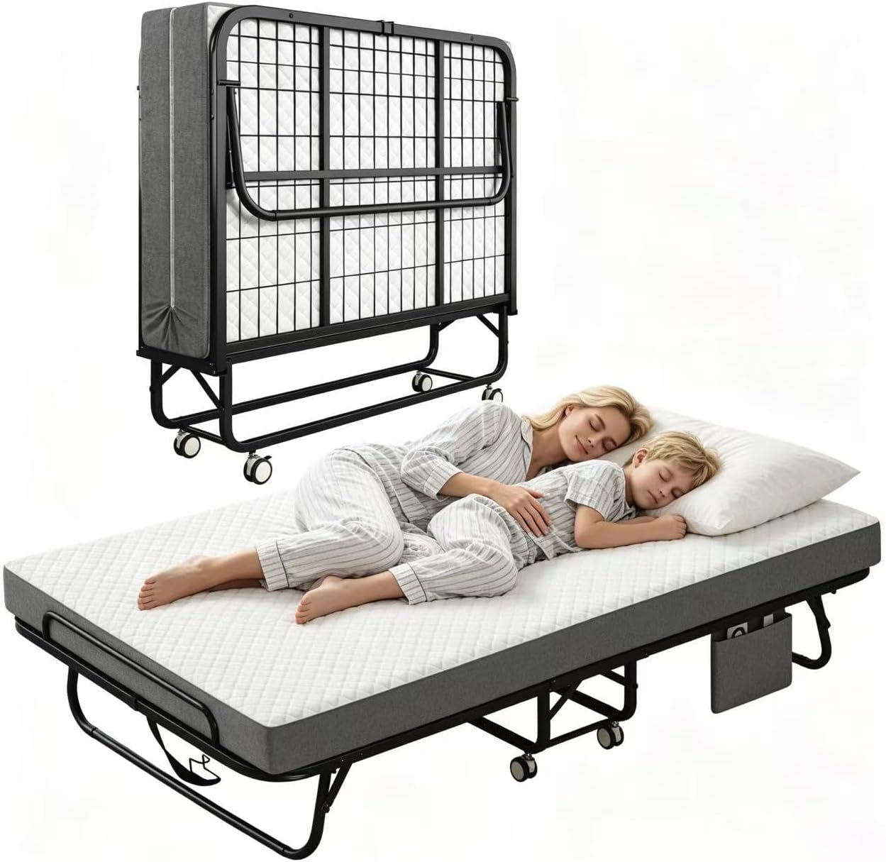 Cama Plegable Individual Con Colchón Marco De Acero Blanco