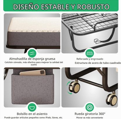 Cama Plegable Individual Con Colchón Marco De Acero Blanco