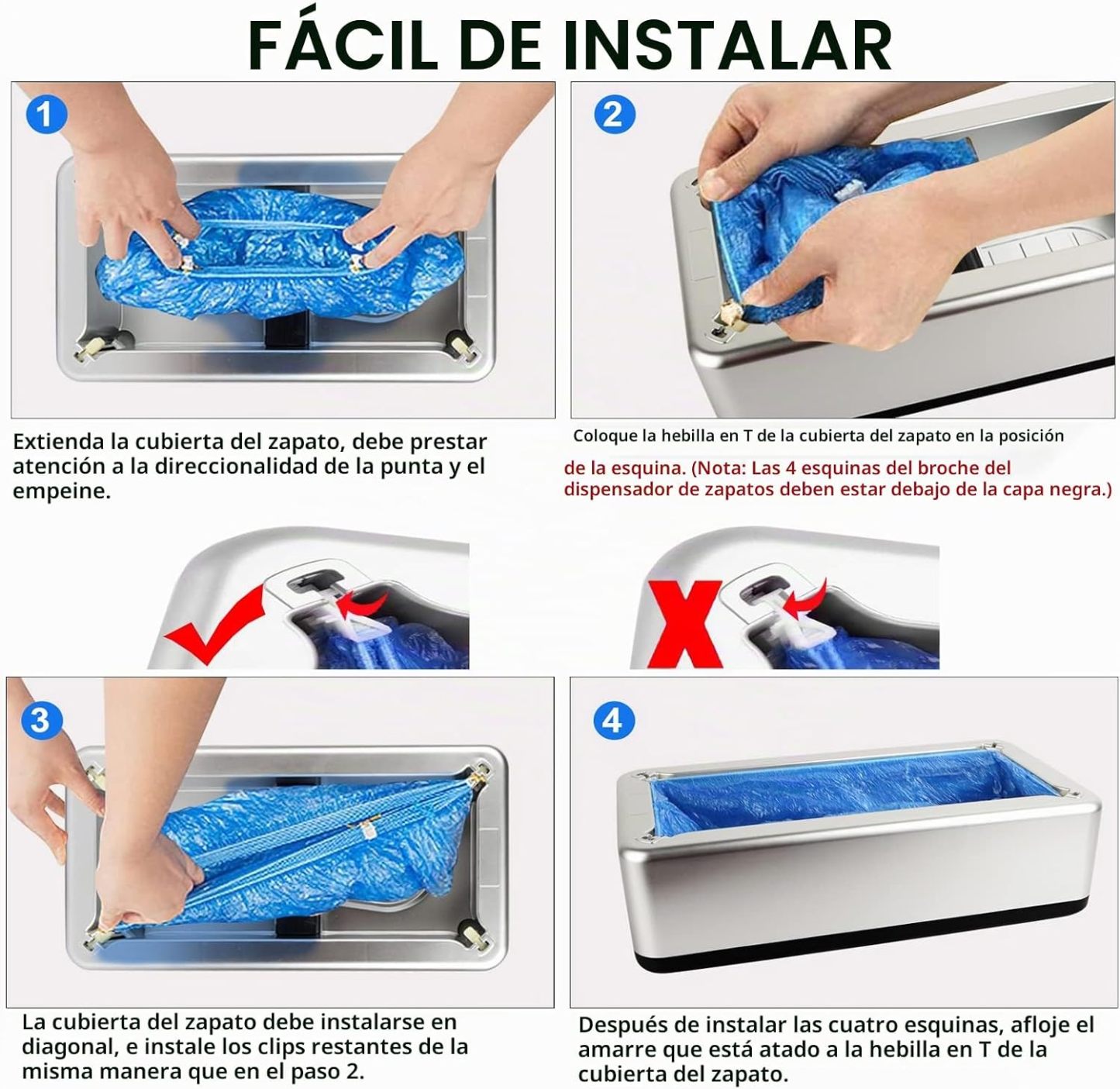 Dispensador automático de fundas de zapatos con 200 fundas desechables para zapatos para el hogar, oficina, supermercado, fábrica, laboratorio (plata)