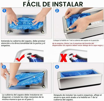 Dispensador automático de fundas de zapatos con 200 fundas desechables para zapatos para el hogar, oficina, supermercado, fábrica, laboratorio (plata)