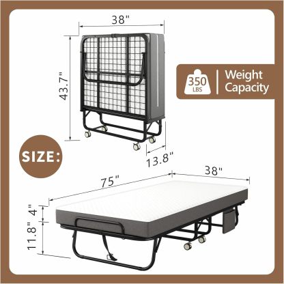 Cama Plegable Individual Con Colchón Marco De Acero Blanco