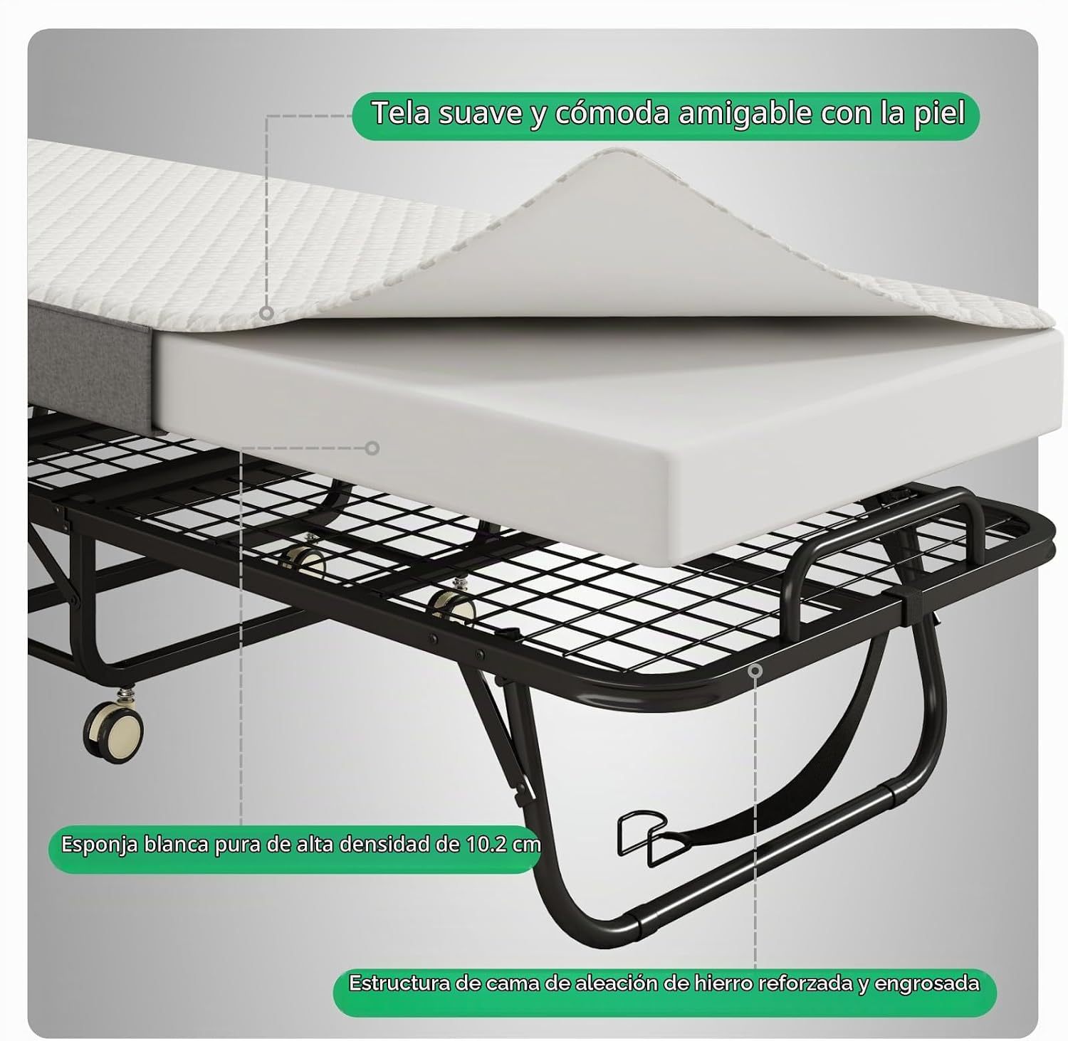 Cama Plegable Individual Con Colchón Marco De Acero Blanco