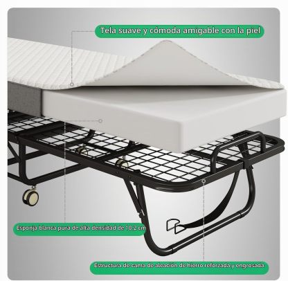 Cama Plegable Individual Con Colchón Marco De Acero Blanco