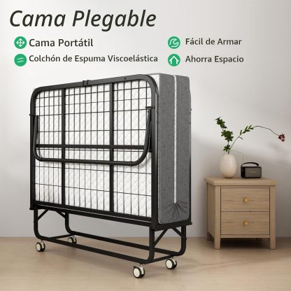 Cama Plegable Individual Con Colchón Marco De Acero Blanco