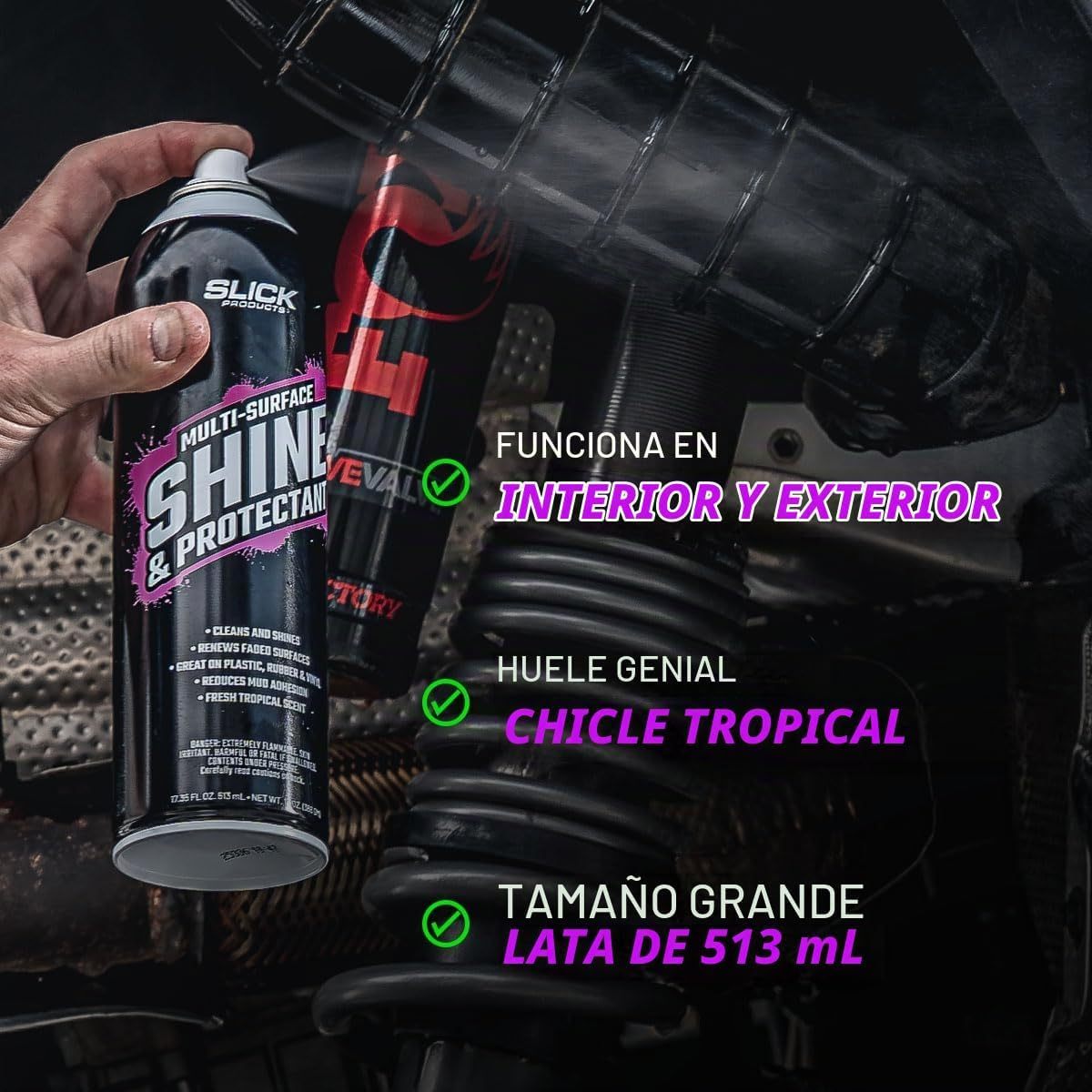 Slick Products - Revestimiento en spray protector y brillo diseñado para renovar, brillar y proteger una variedad de superficies, incluyendo plástico, vinilo, hule, fibra de vidrio y más