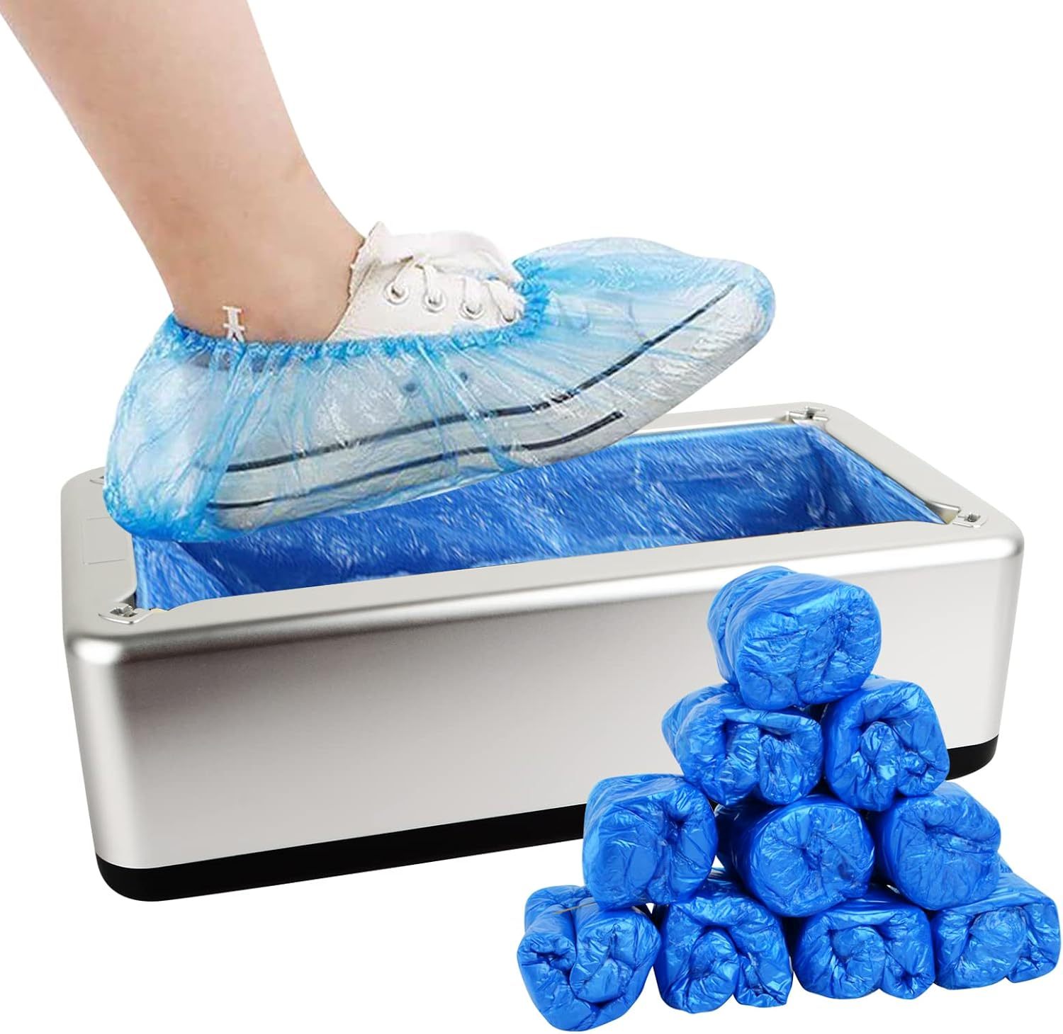 Dispensador automático de fundas de zapatos con 200 fundas desechables para zapatos para el hogar, oficina, supermercado, fábrica, laboratorio (plata)