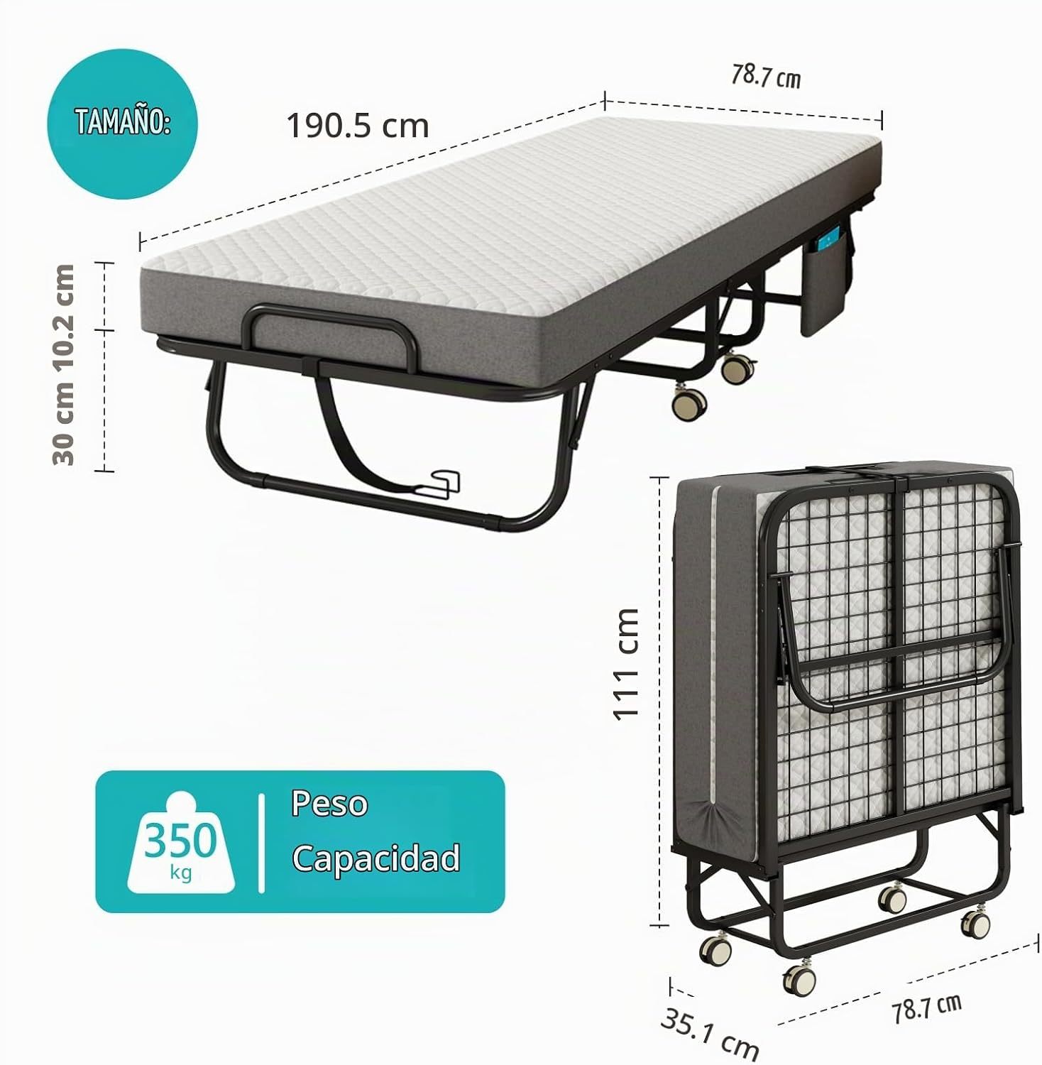 Cama Plegable Individual Con Colchón Marco De Acero Blanco