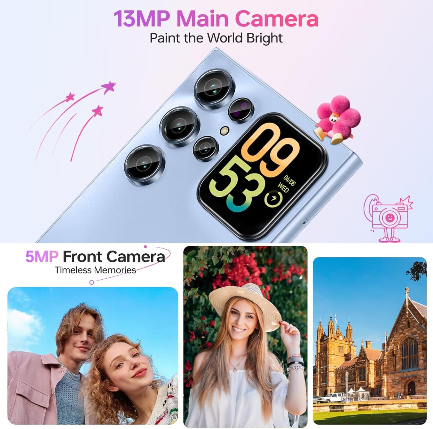 Teléfono celular desbloqueado, 24 GB+256 GB/TF 1 TB, visualización de 17,48 cm y visualización trasera de 4,60 cm, batería de 5150 mAh, teléfono Android 15, cámara de 13 MP, teléfono C62 PRO