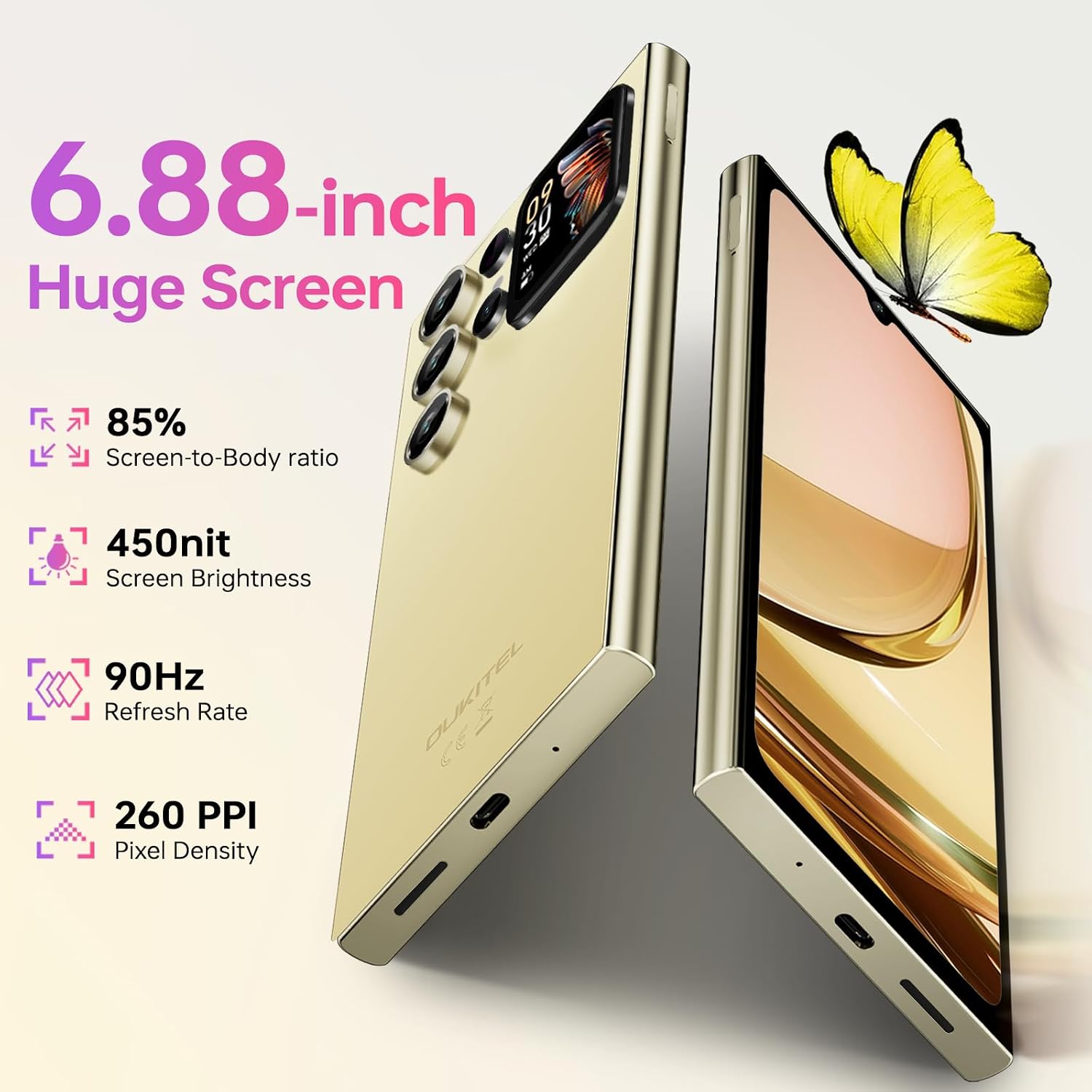 Teléfono celular desbloqueado, 24 GB+256 GB/TF 1 TB, visualización de 17,48 cm y visualización trasera de 4,60 cm, batería de 5150 mAh, teléfono Android 15, cámara de 13 MP, teléfono C62 PRO